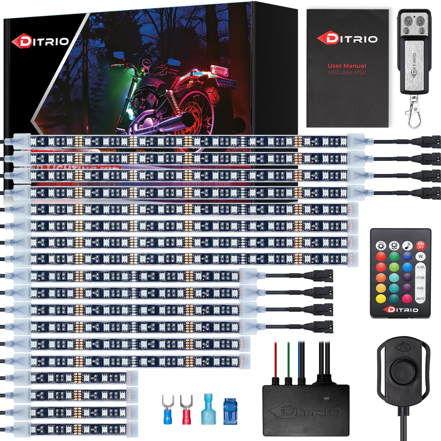DITRIO 18pcs Motorcycle Led Lights Kit 12v with Turn Signal and Blinking Brake Light Features for Motorcycle Harley Golf ATVs UT