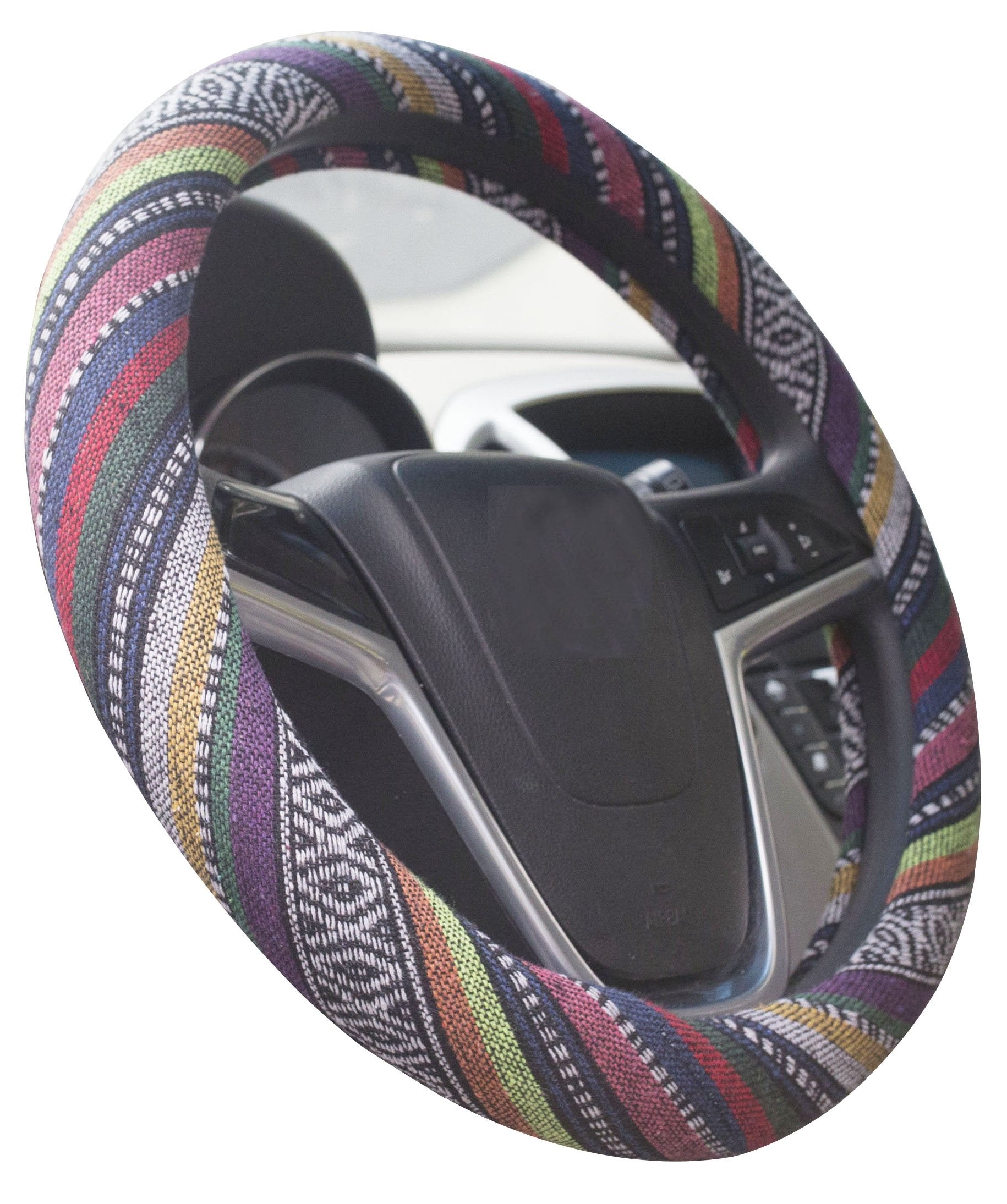 Istn Medium Ethnic Style Coarse Flax Cloth Automotive Steering Wheel Cover Anti Slip And Sweat Absorption Auto Car Wrap Cover (1