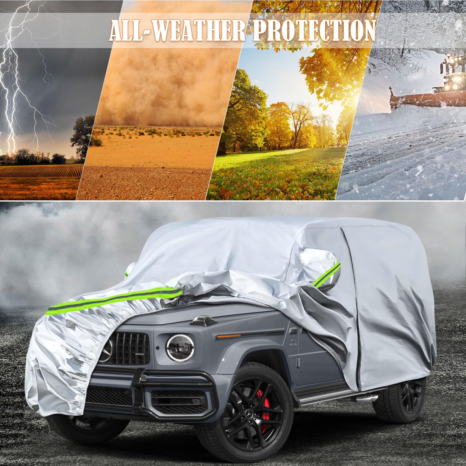 sportuli Waterproof Car Cover for 2004-2025 Mercedes Benz G-Class, Silver, 6 Layers, Zipper Door, Windproof, All Weather Protection