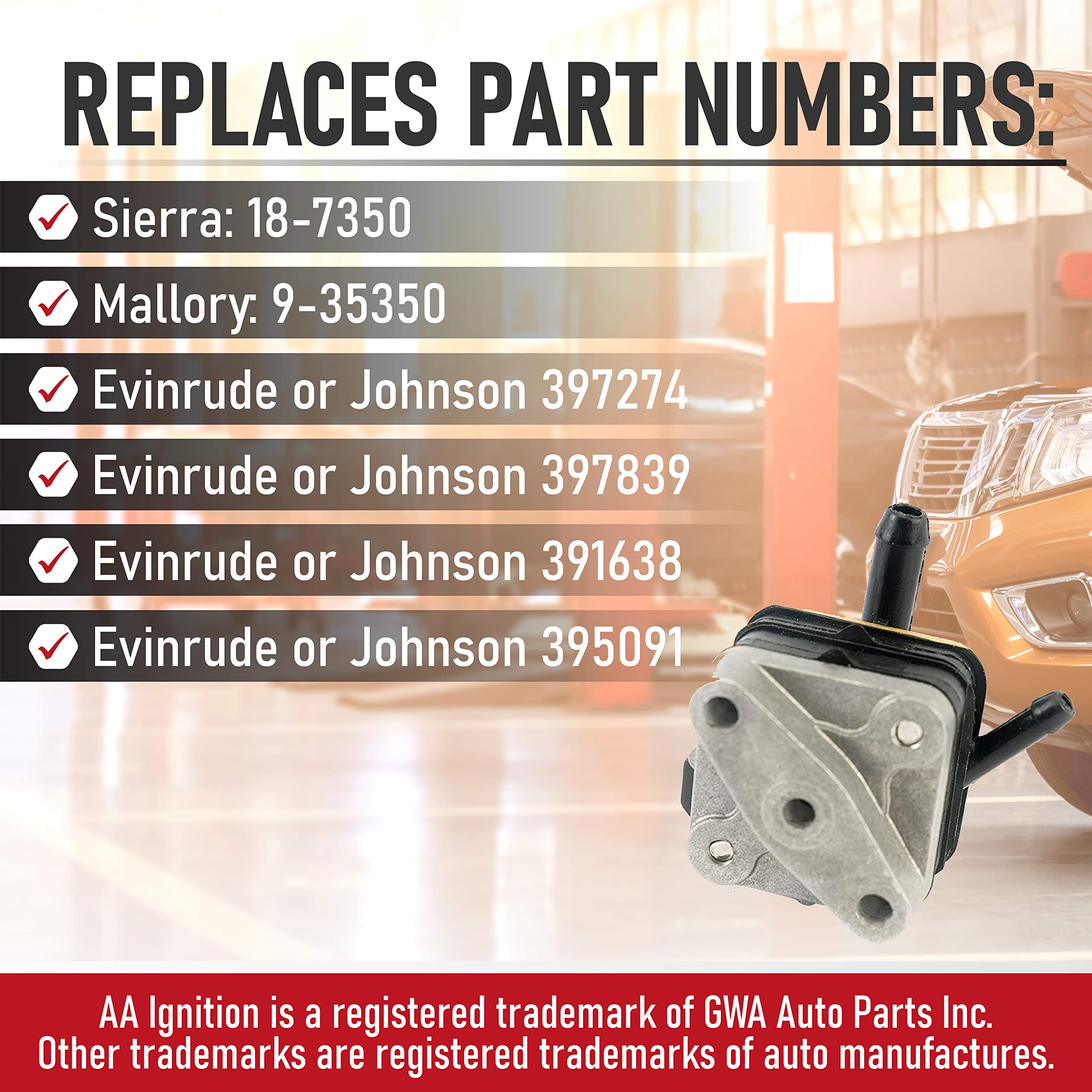 Fuel Pump with Gasket - Compatible with Johnson Evinrude Outboard Motor - Pre 1993 6hp, 9.9hp, 15hp Models - Replaces Part 39509