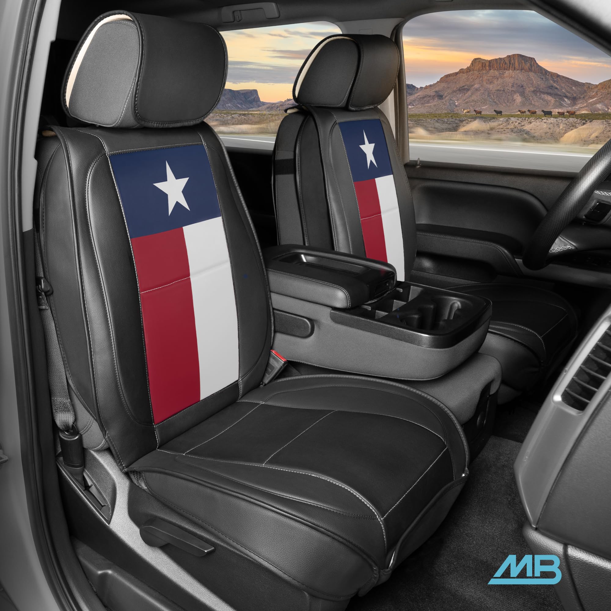 MotorBox Napa Leather Seat Covers for Truck, Car & SUV - Texas Flag Edition, Compatible with Heated Seats, Red/White/Blue/Black