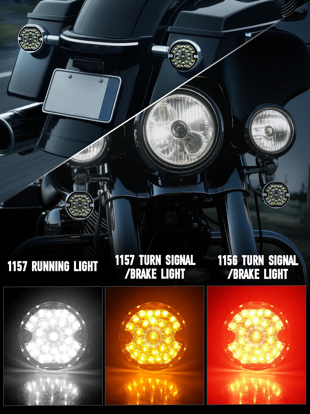 3-1/4 Inch Led Turn Signal Kit 1157 Double Base White/Amber Front Turn Signal + 1156 Single Connector Red Rear Signal Lights Com