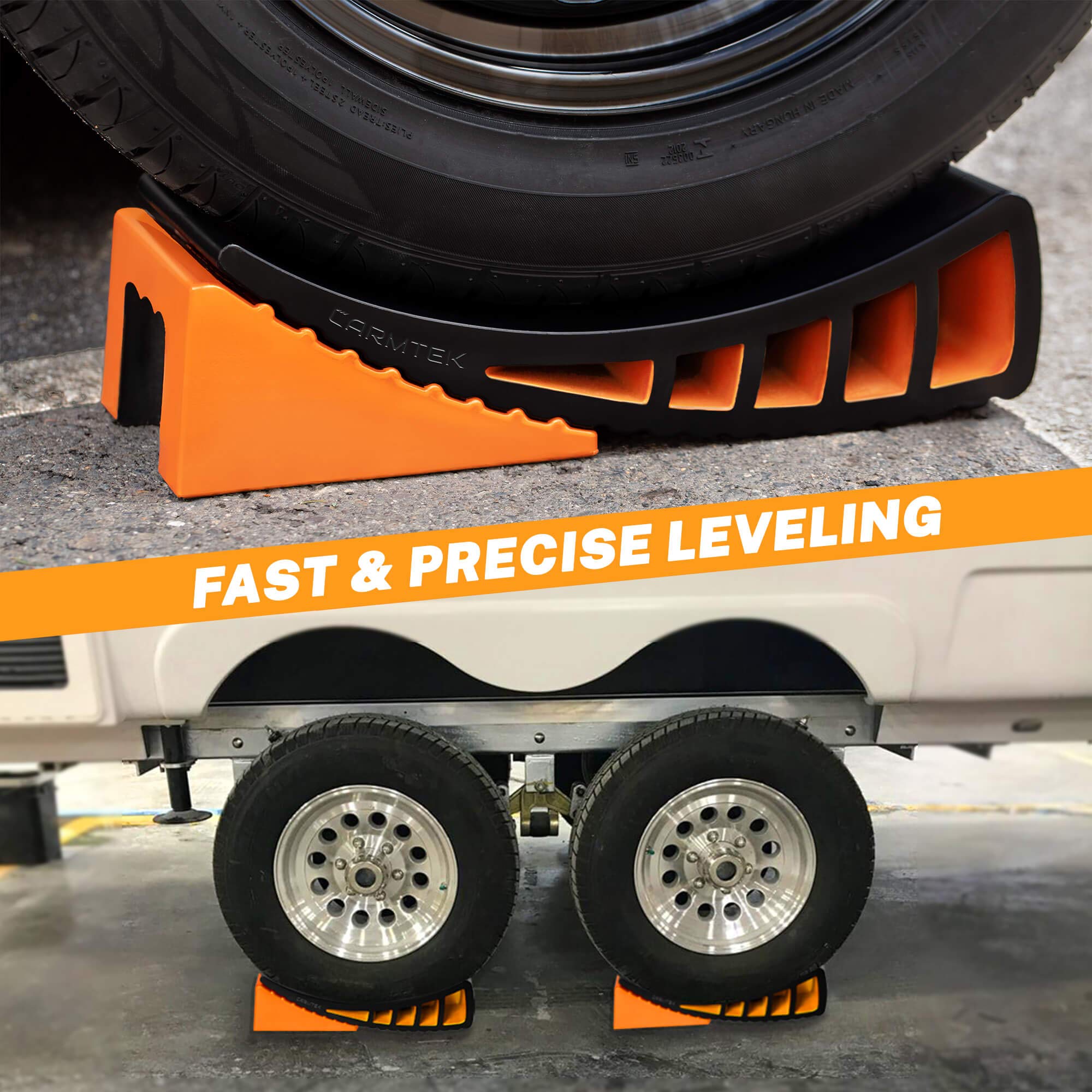 CARMTEK Camper Leveler 2-Pack | Curved RV Levelers with Wheel Chocks | High-Performance Polymer | Model Leveler_15in
