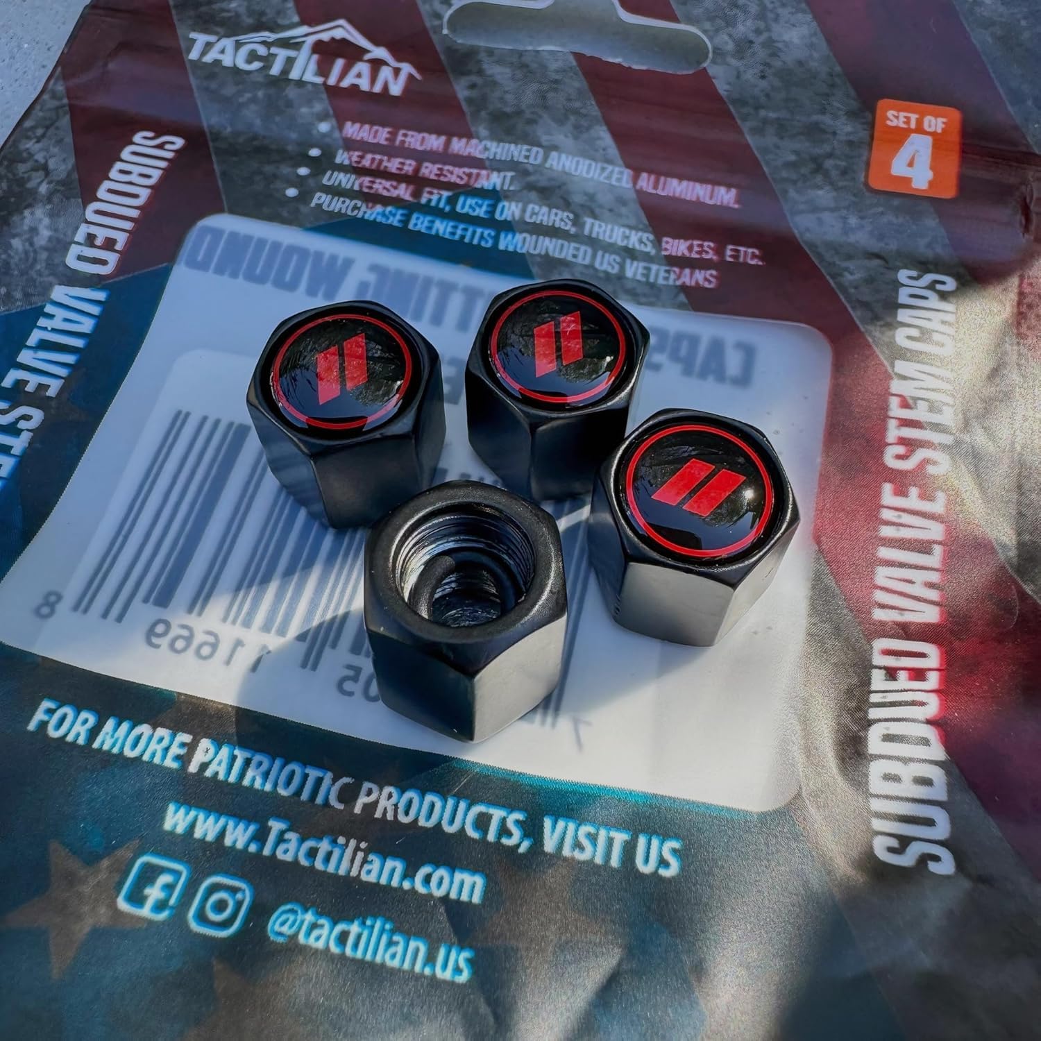 Tactilian Red Tire Valve Stem Caps For Dodge Tire Valve 4 Pack | Leakproof Aluminum Tire Valve Caps With Rubber O-Ring Compatibl