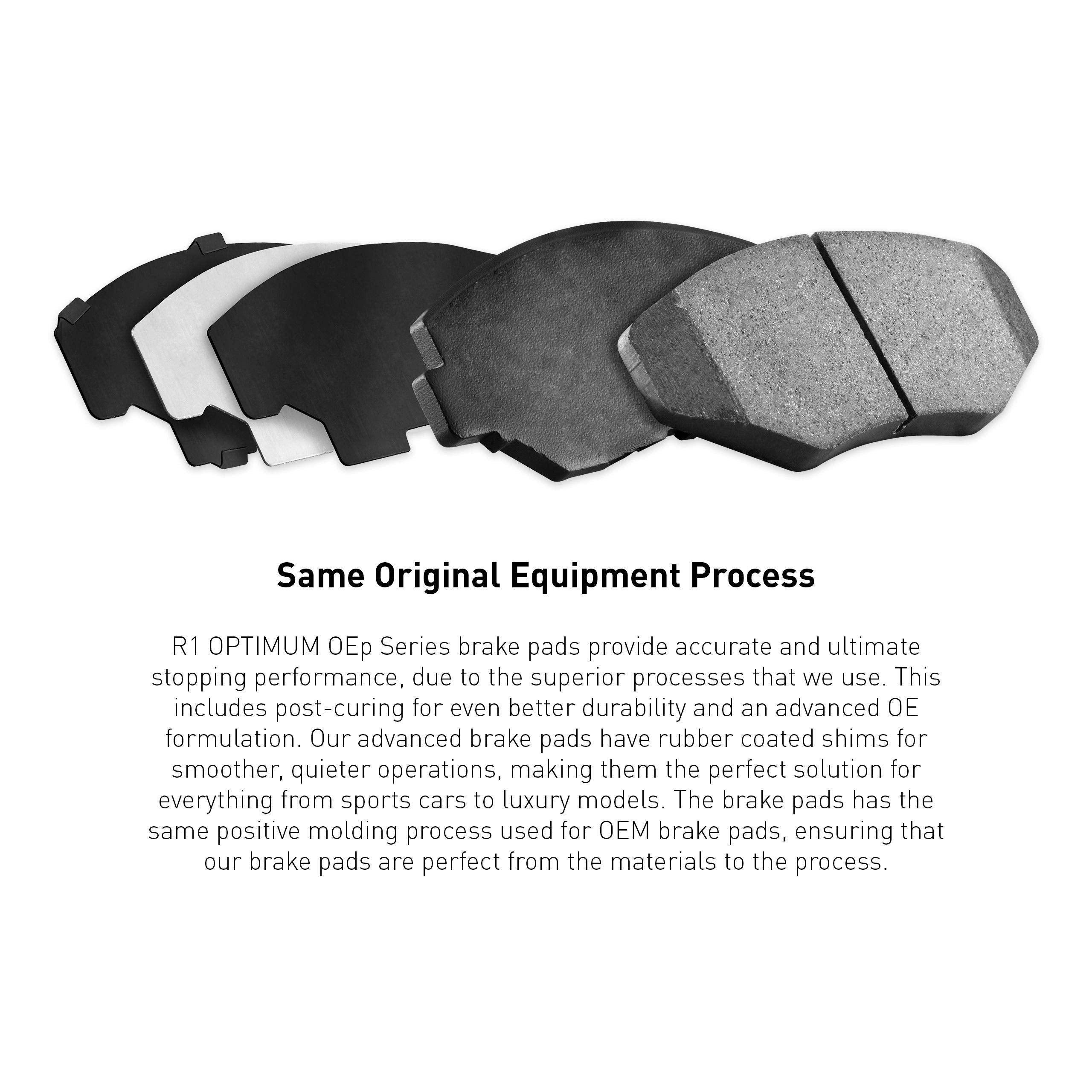 R1 Concepts Rear Optimum Oep Series Brake Pads With Rubber Steel Rubber Shims| Fits 1997-2004 Lotus Esprit, 2005-2011 Lotus Elise, 2006-2011 Lotus Exige, 2008-2011 Tesla Roadster