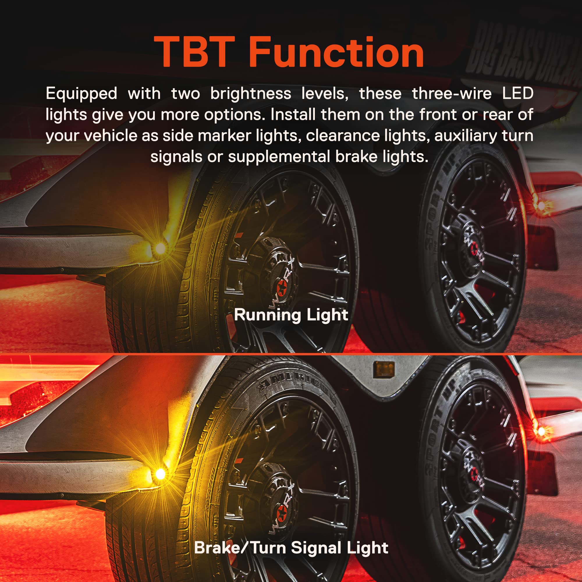 True Mods 3/4'' Inch Round Amber Trailer 12V Led Marker Light [3 Wire/Drl & Turn Signal] [Dot Fmvss 108] [Sae P2Pc] [Semi-Spheri
