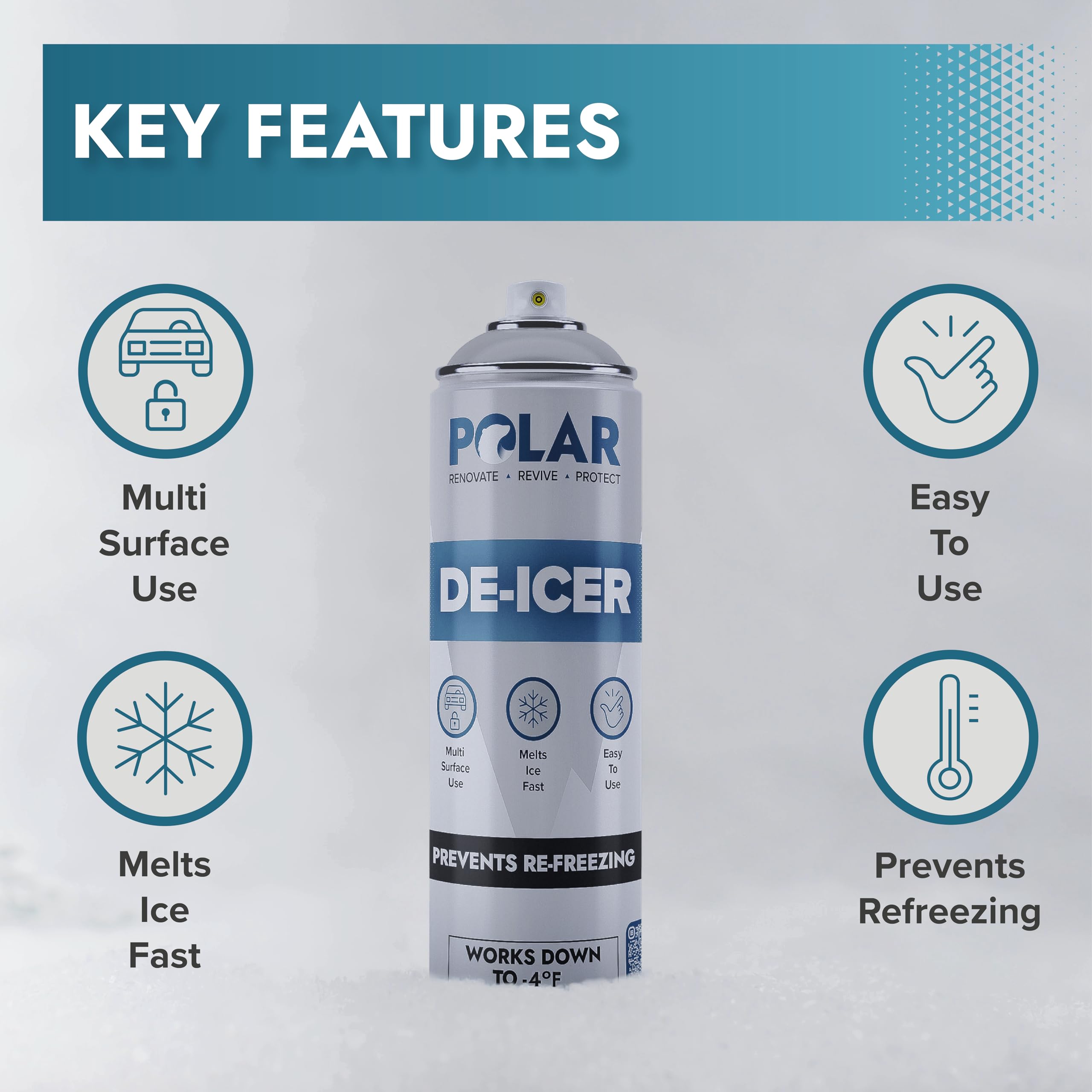Polar De-Icer Spray - Fast-Acting Ice Melt for Windshield, 6-Pack of 17 oz, Clear, Model 4181988