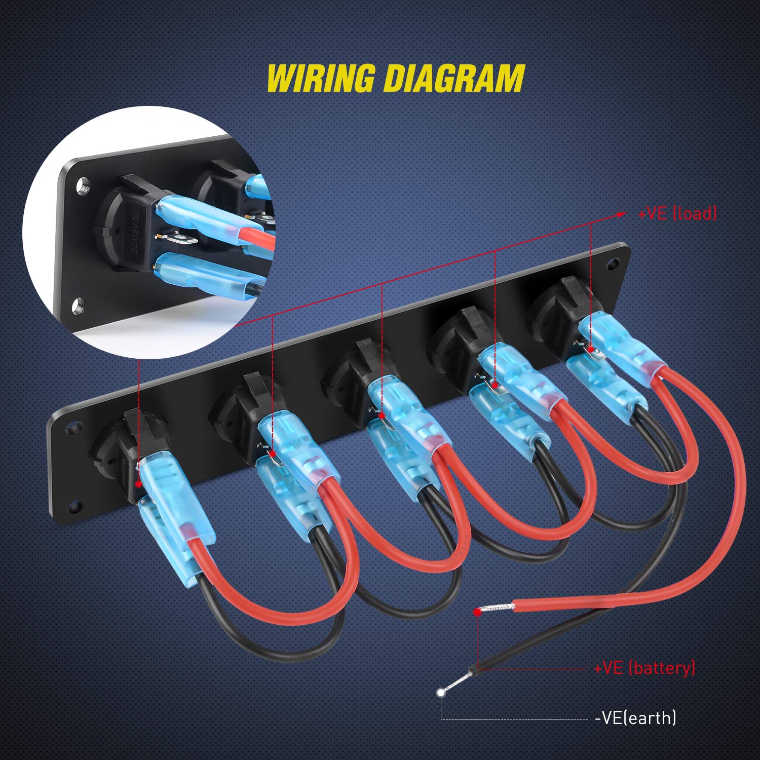 Nilight 5 Gang 3 Pin Rocker Switch Panel Waterproof On-Off Toggle Switches for Car Vehicle Trailer Truck SUV Marine Boat RV Ship