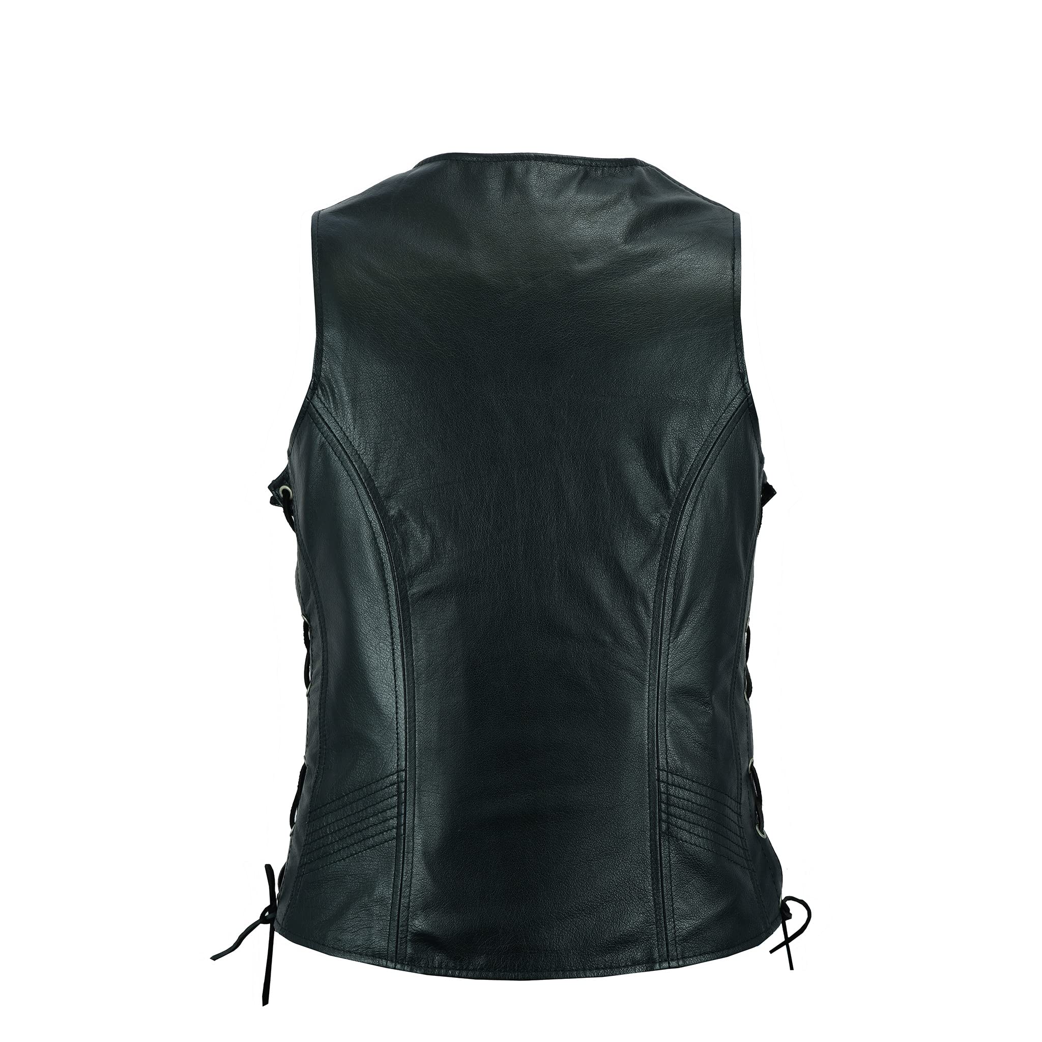 Leatherick Women Top Grain Genuine Buffalo Black Ladies Leather Vests For Motorcycle Bikers (As1, Alpha, 5X_L, Regular, Regular,