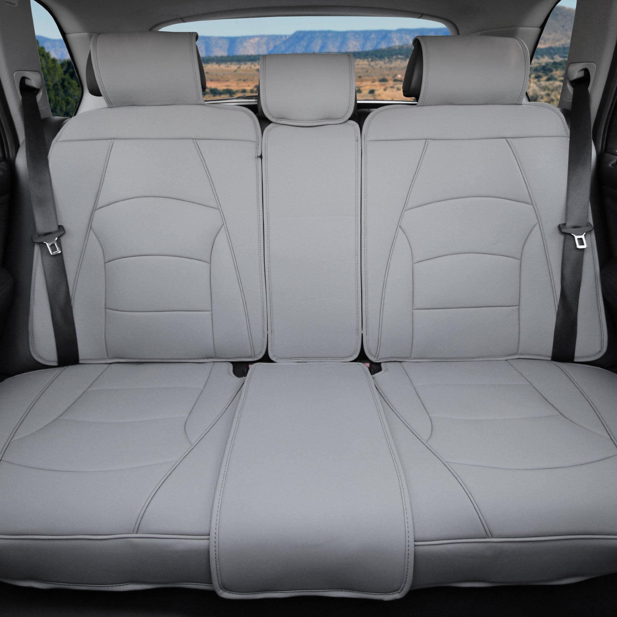 Fh Group Car Seat Cover For Back Seat Solid Gray Faux Leather - Universal Fit, Rear Seat Covers For Cars With Rear Split Bench,