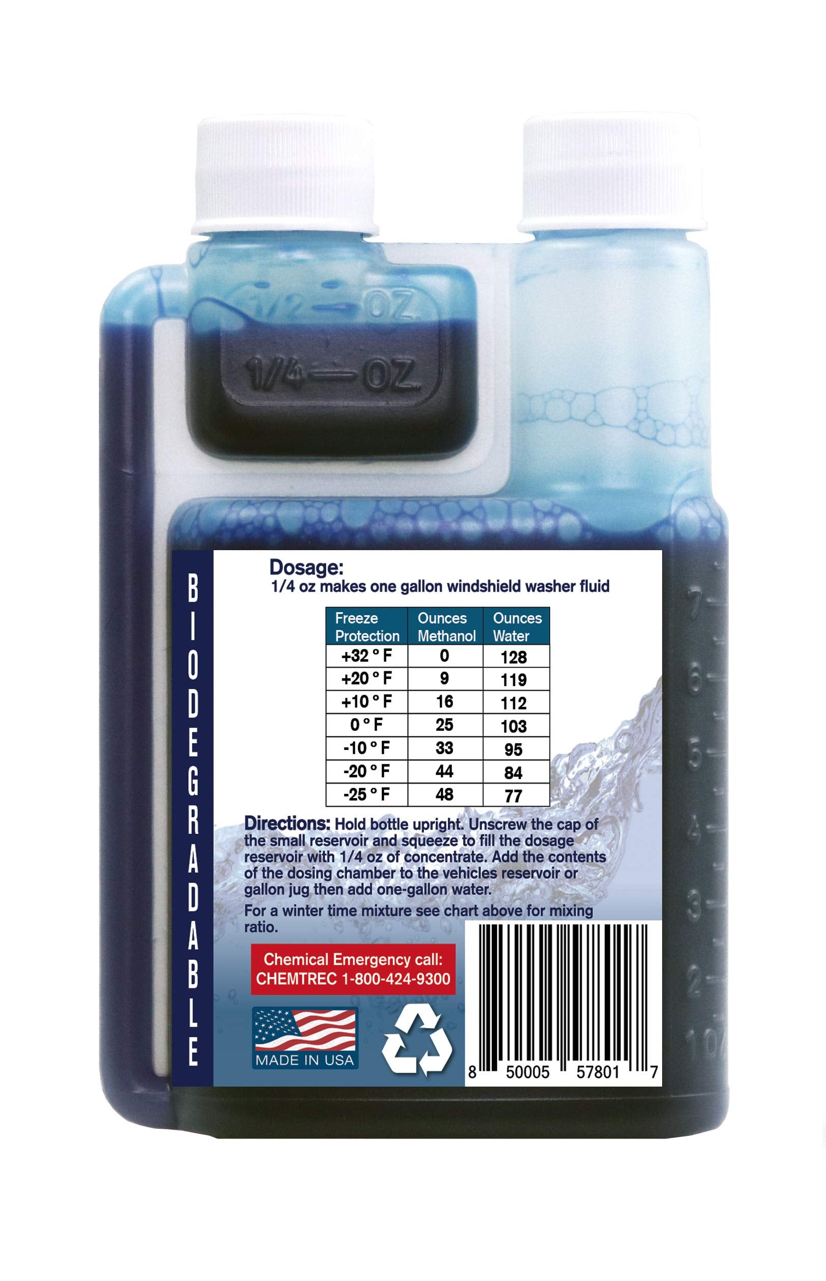 Qwix Mix Windshield Washer Fluid Concentrate - 8 Fl Oz, Makes 32 Gallons, 100% Biodegradable, Blue