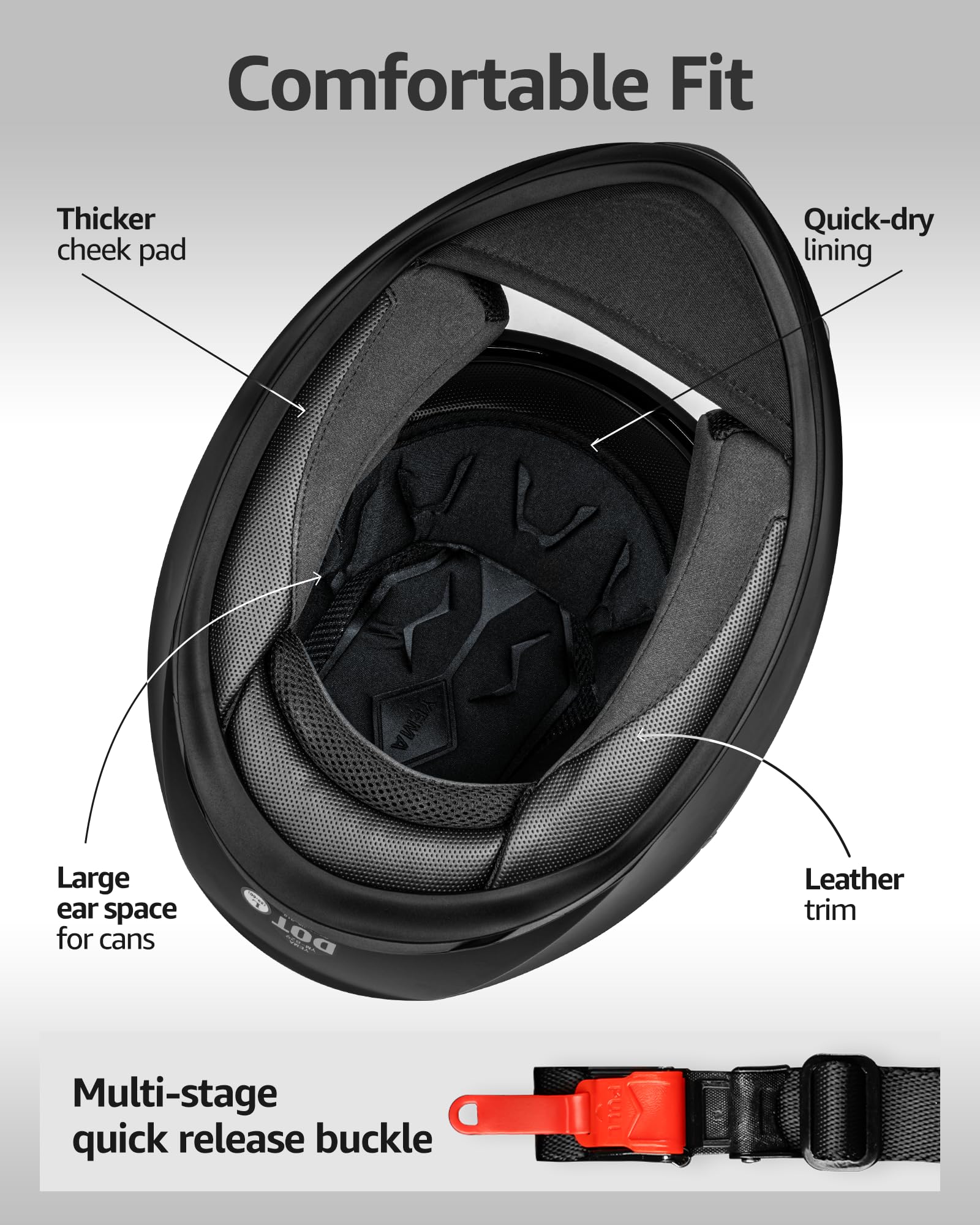 YEMA Helmet Motorcycle Full Face Helmet DOT Approved, Medium, Matte Black, Model YM-829, with Sun Visor for Adults and Youth