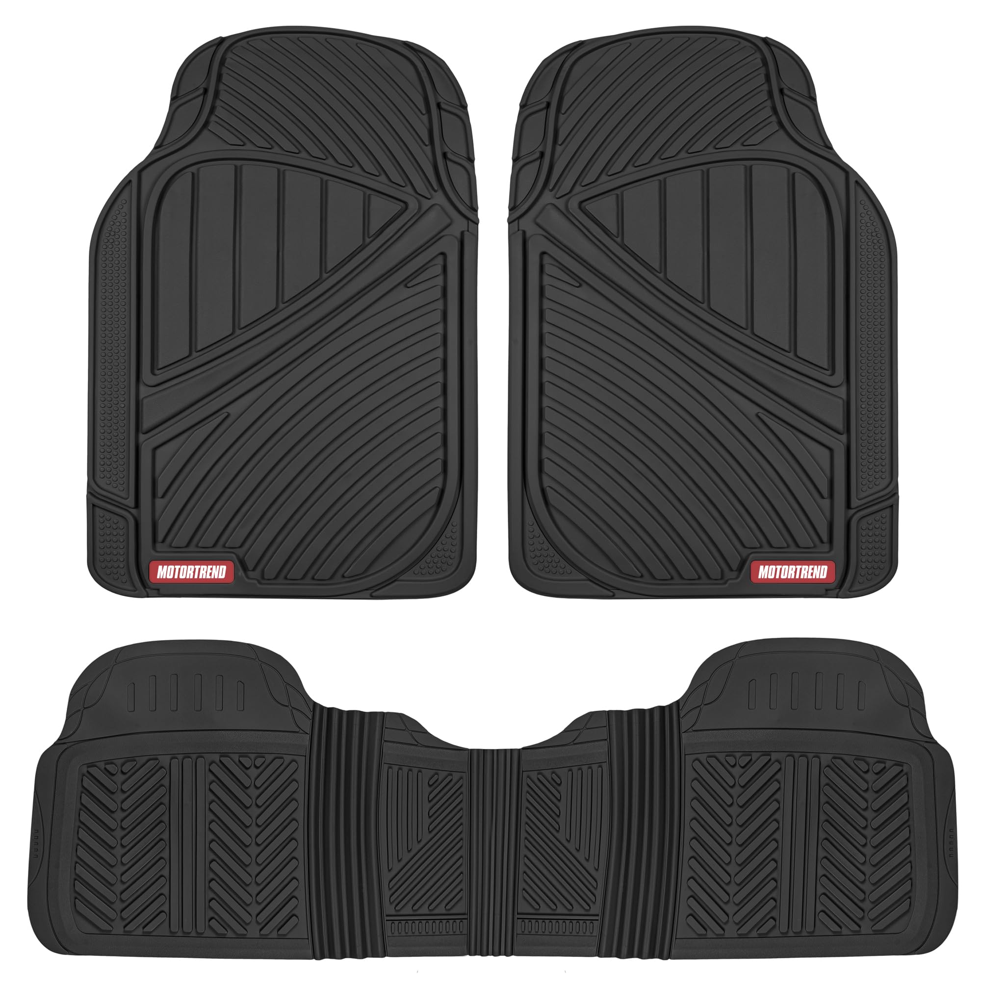 Motor Trend FlexTough Performance All Weather Rubber Car Floor Mats - 3 Piece Floor Mats Automotive Liners for Cars Truck SUV, H
