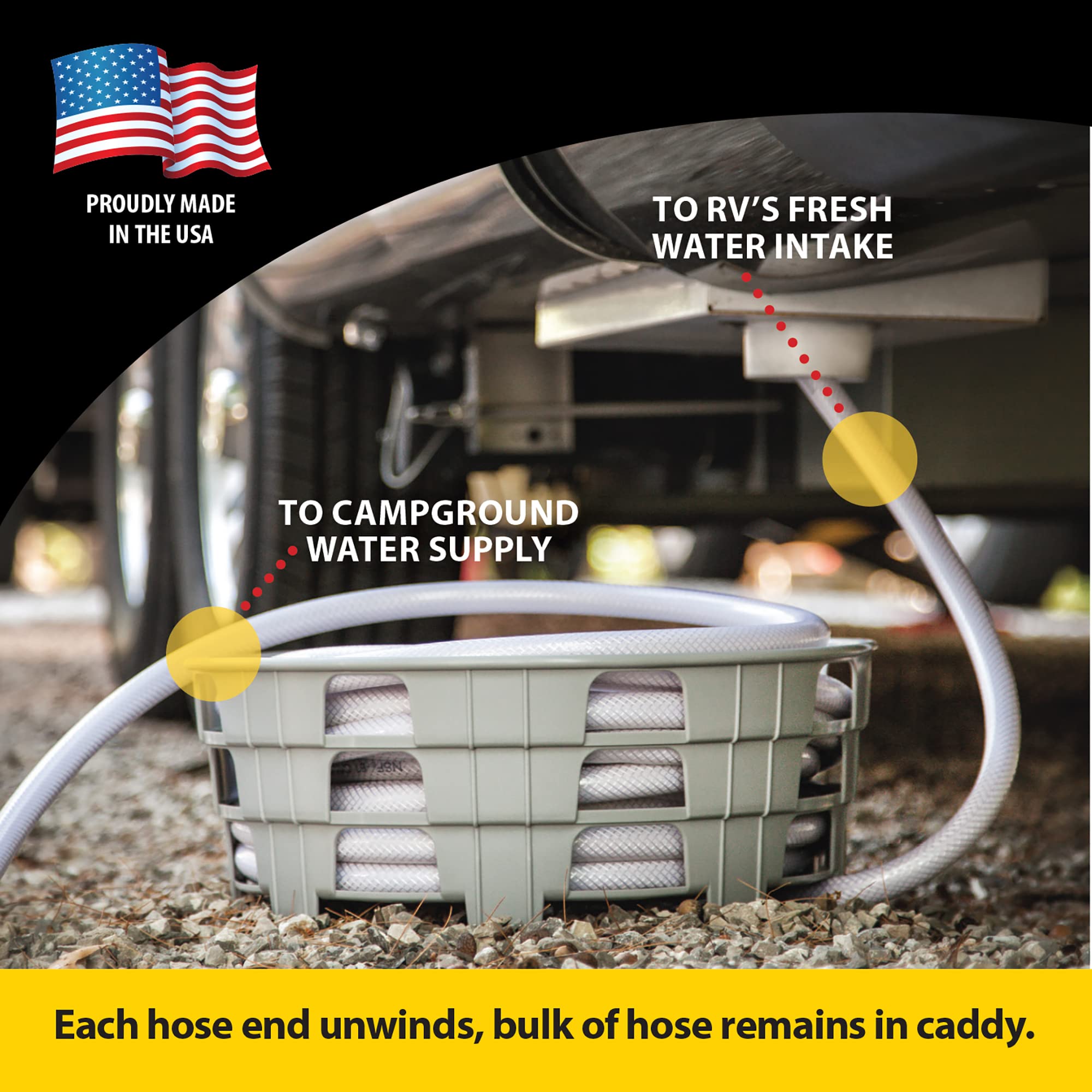 Stromberg Carlson HC-75 RV Hose Caddy, Holds 75 Ft, 17"x6.5", Durable Alloy Steel, Black