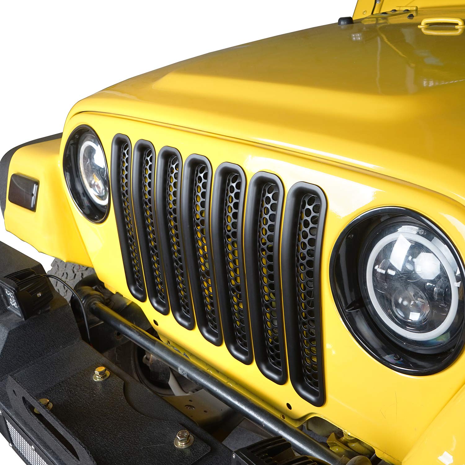 Wrangler Grill Insert Mesh Grille Cover Guards Clip-In For Jeep Tj Wrangler 1997 1998 1999 2000 2001 2002 2003 2004 2005 2006 - Black,7Pcs