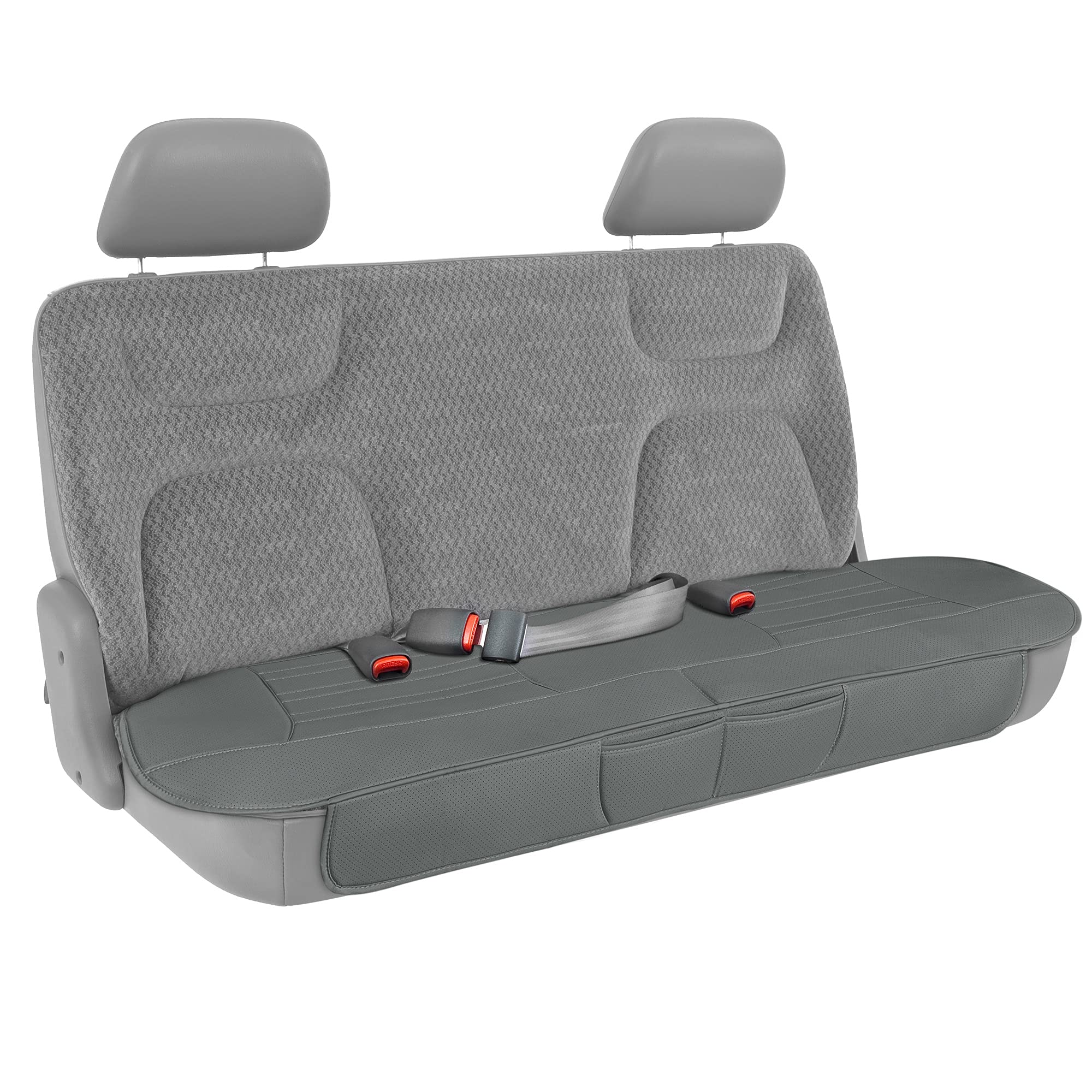 Motor Trend Seat Cover For Cars Trucks Suv, Faux Leather Rear Bench Gray Padded Car Seat Cover With Storage Pockets, Premium Int