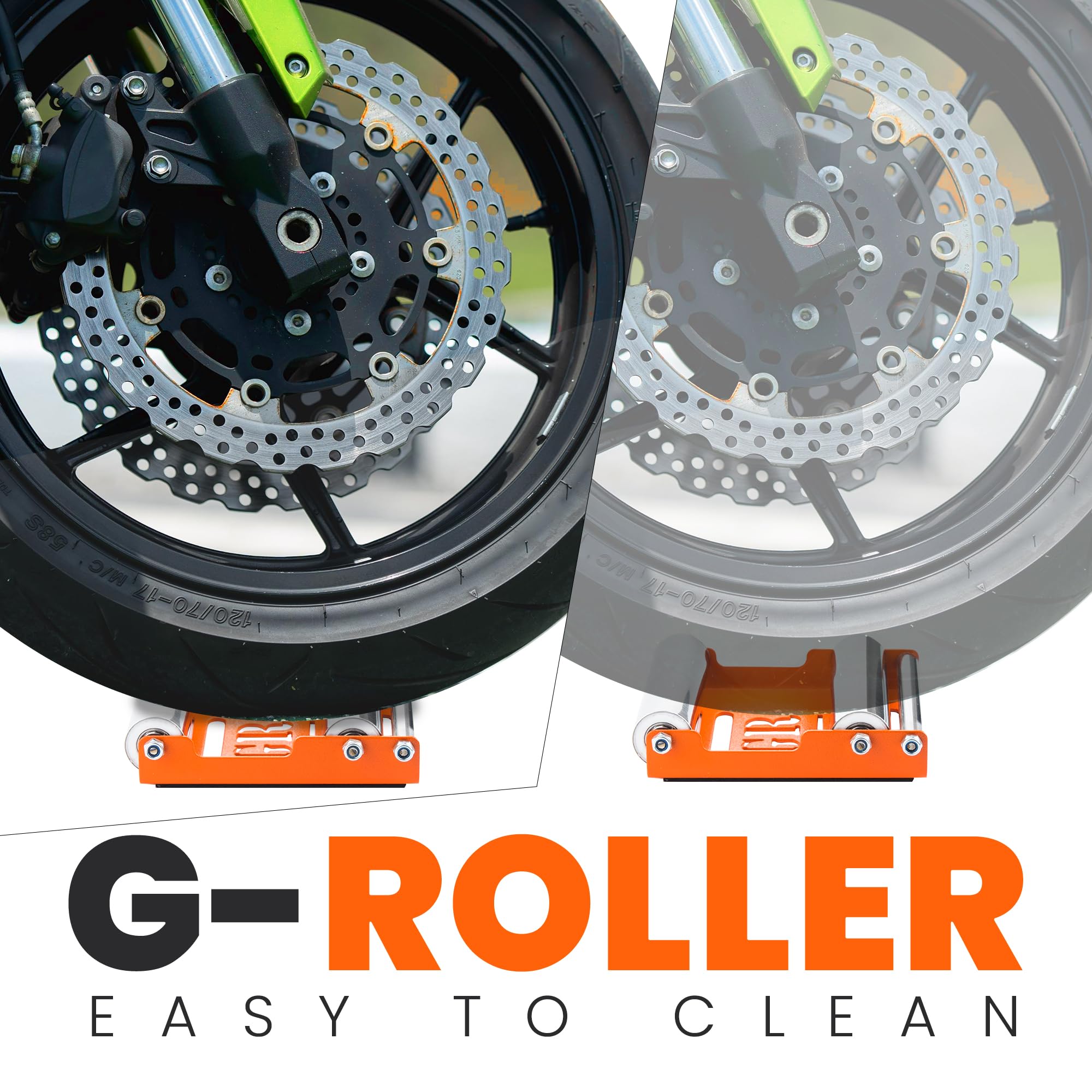 GRAND PITSTOP Motorcycle Wheel Cleaning Stand - Groller Medium, Orange, Stainless Steel - Ideal for Bikes < 485 lb, Tire Width < 180 mm