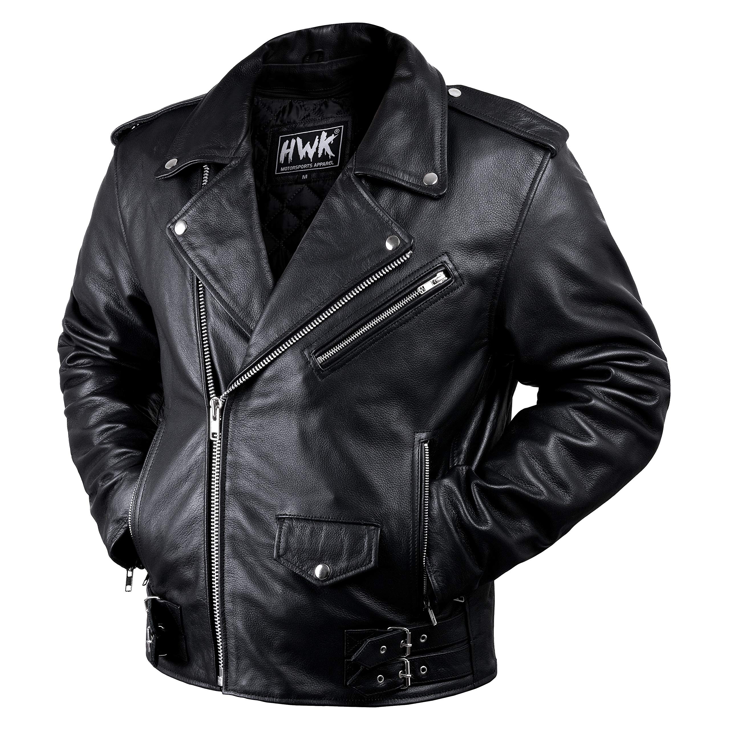 Hwk Brando Leather Motorcycle Jacket For Men, Genuine Black Leather Jacket With Removable Ce Armor & Micro Polyester Thermal Lining For Weather & Water Resistant Enduro, Motocross, Motorbike Riding