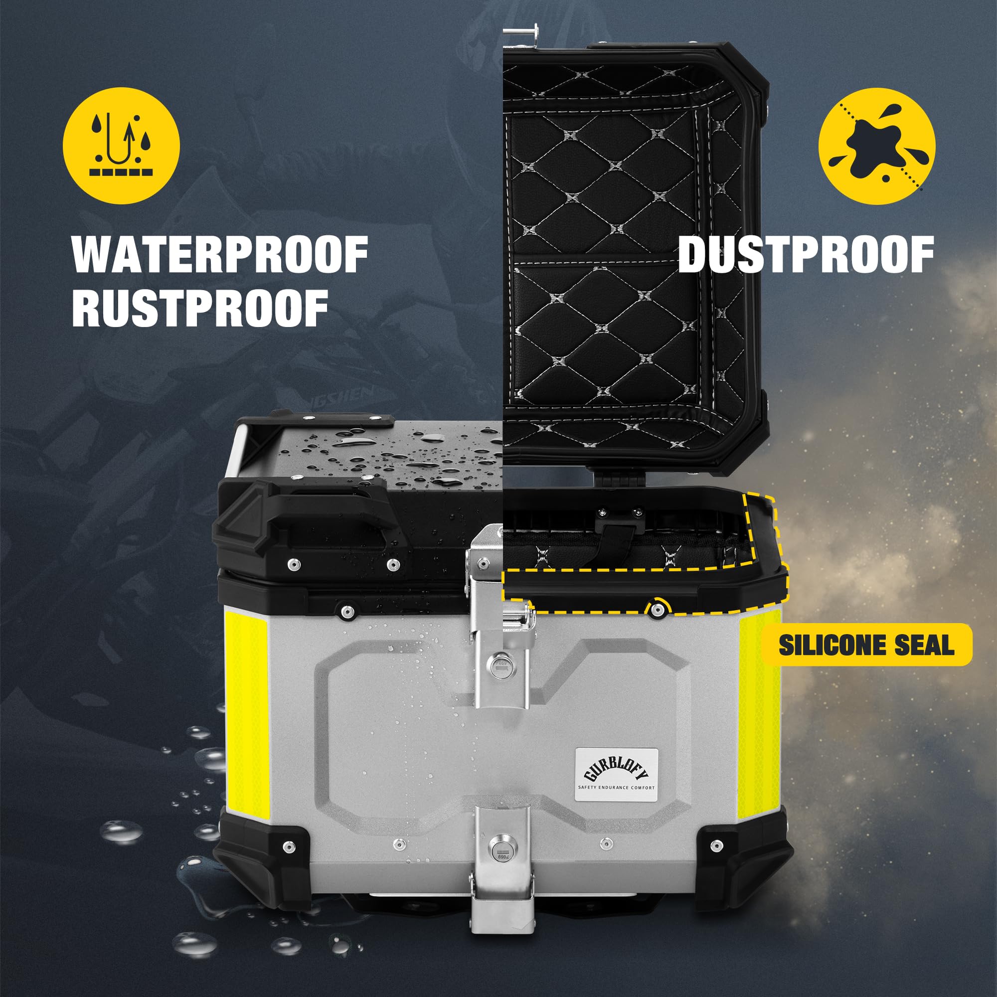 Gurblofy Motorcycle Top Case, 45L Motorcycle Tail Box Bag, Aluminum Motorcycle Trunk with Anti-Theft Lock System, Easy Installat