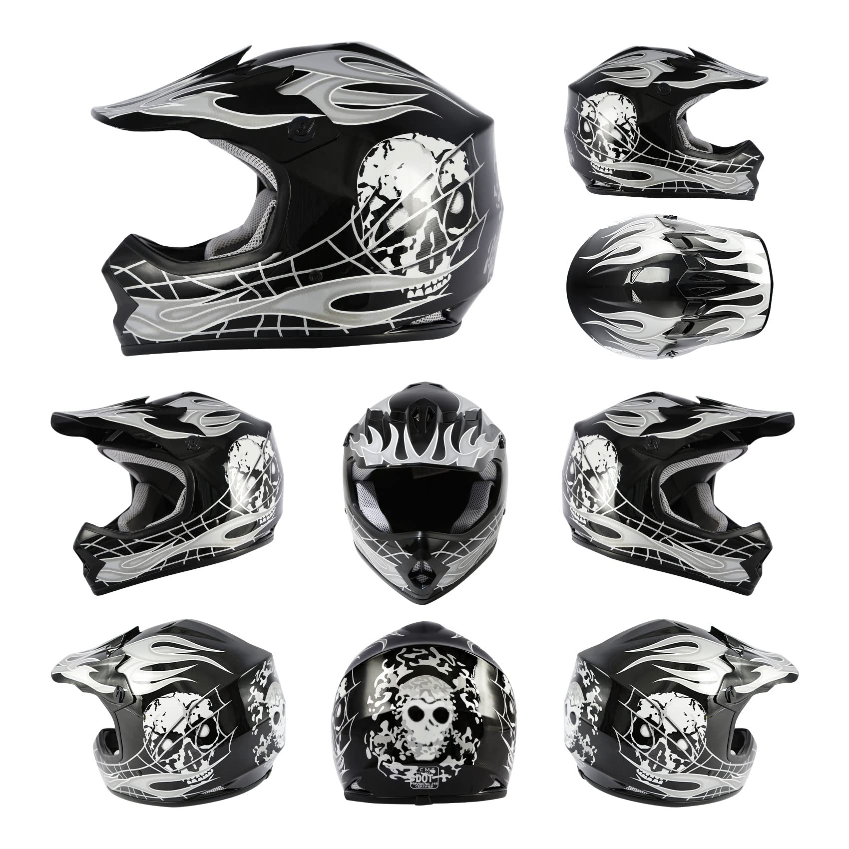Tcmt Dot Youth & Kids Motocross Offroad Street Helmet Black Skull Motorcycle Youth Helmet Dirt Bike Motocross Atv Helmet+Goggles