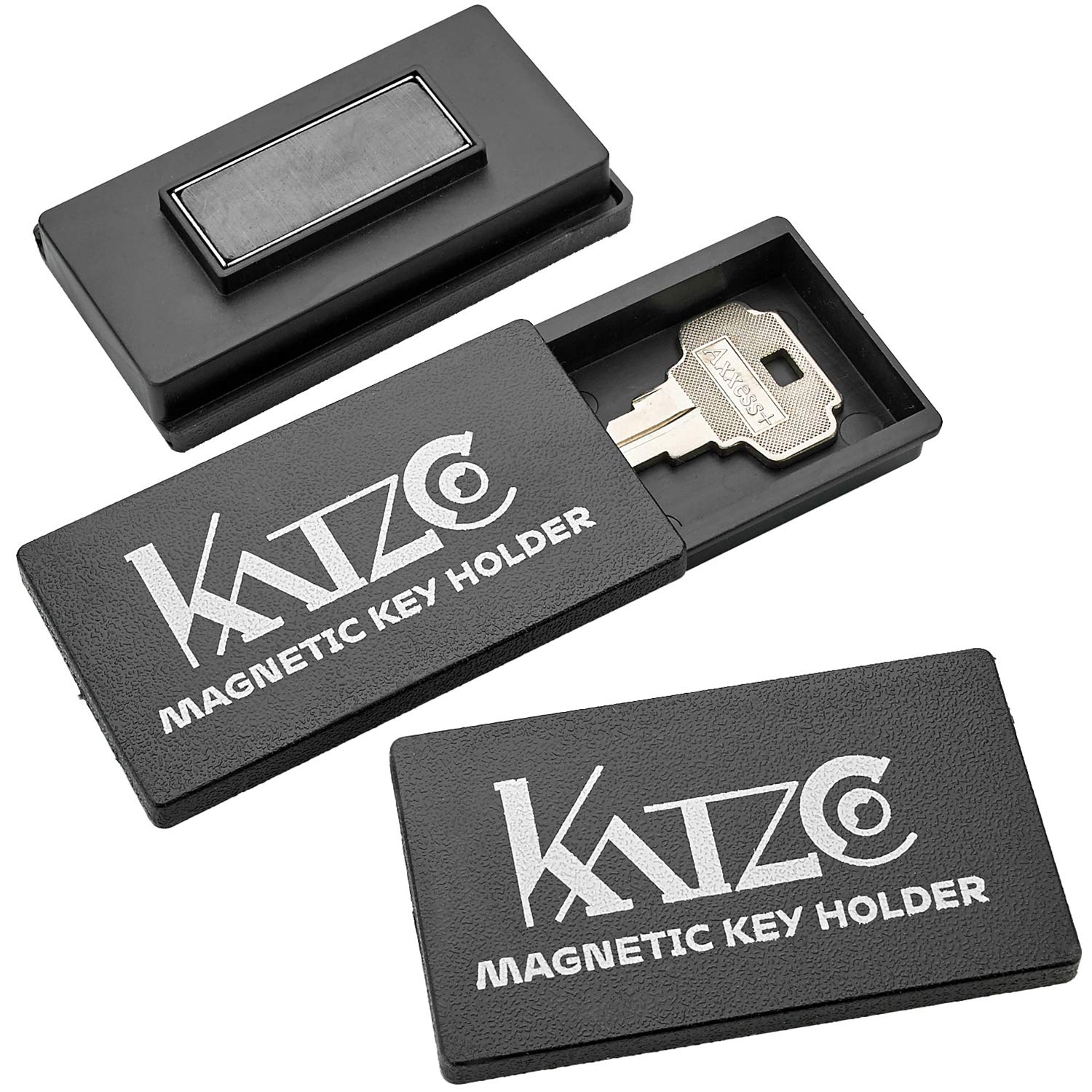 Katzco Magnetic Key Holder - 3 Pack - 1.25 X 2.75 Inches - Rugged Black Plastic Cases With Strong Magnets - For Safe Compartment
