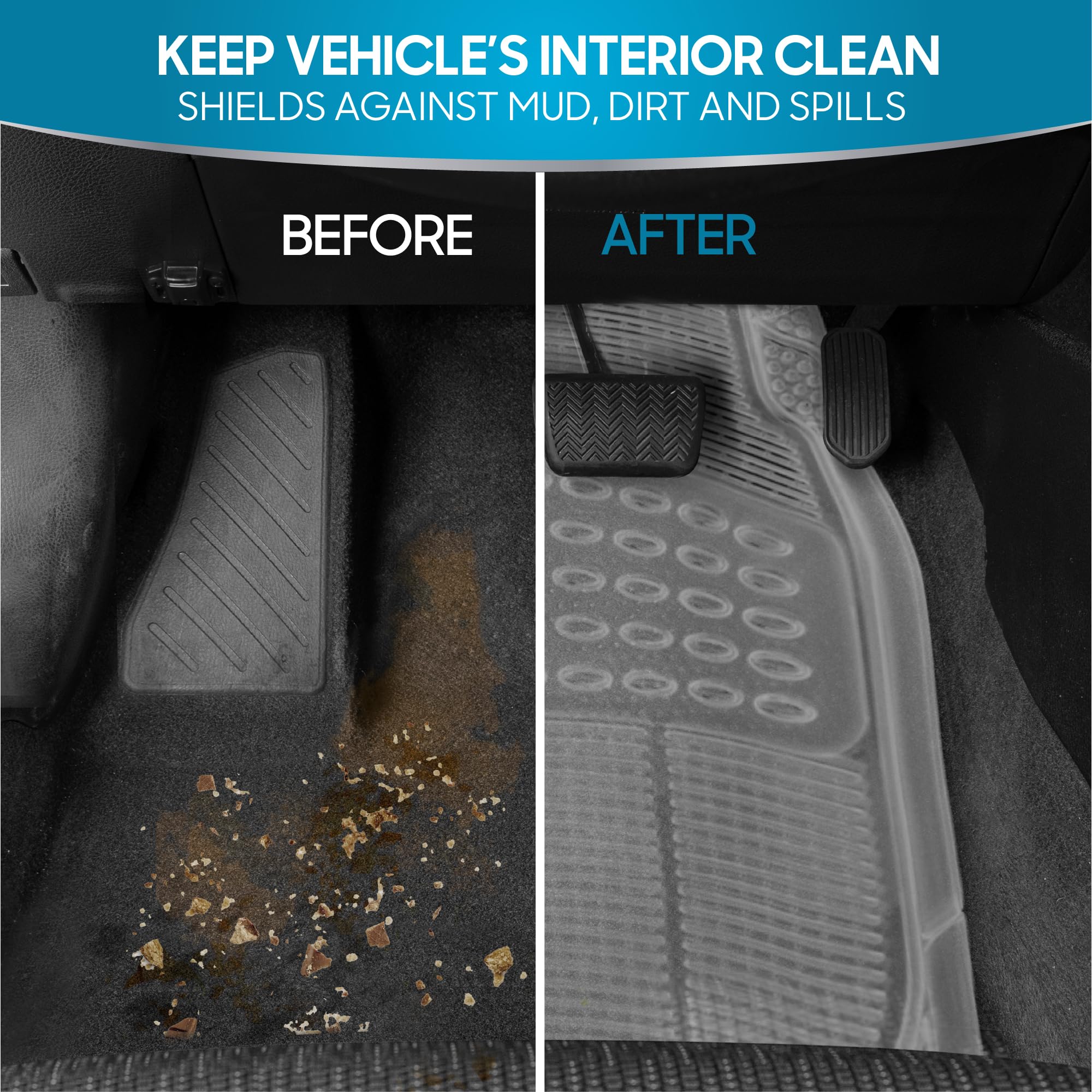 Bdk 4-Piece Rubber Transparent Clear Floor Mats Heavy Duty For Front & Rear Car Truck Van Suv, All Weather Protection, Universal