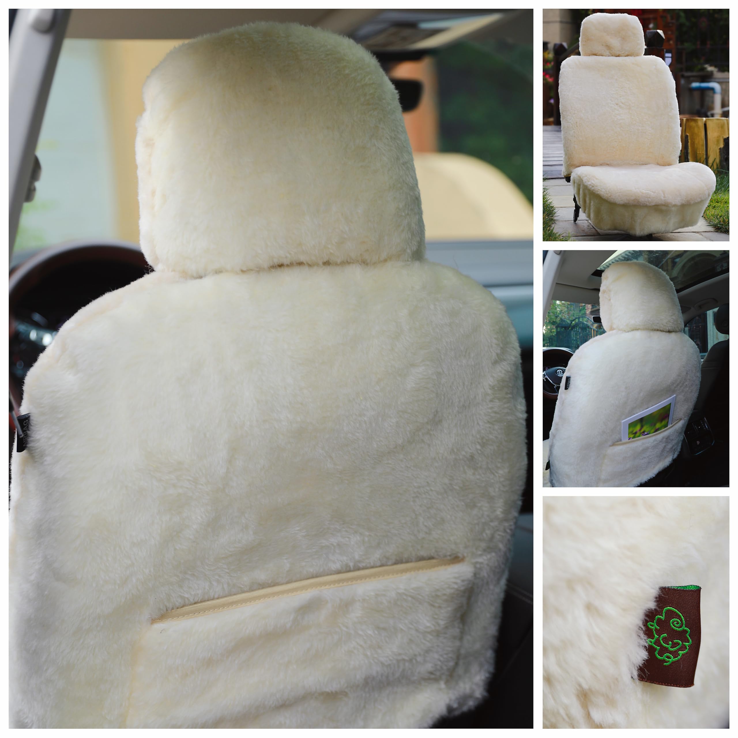 SHEEPSKIN ELITE Premium Sheepskin Car Seat Cover - Beige, 56" x 23", Model SB - 10152879, All Season Comfort & Easy Installation
