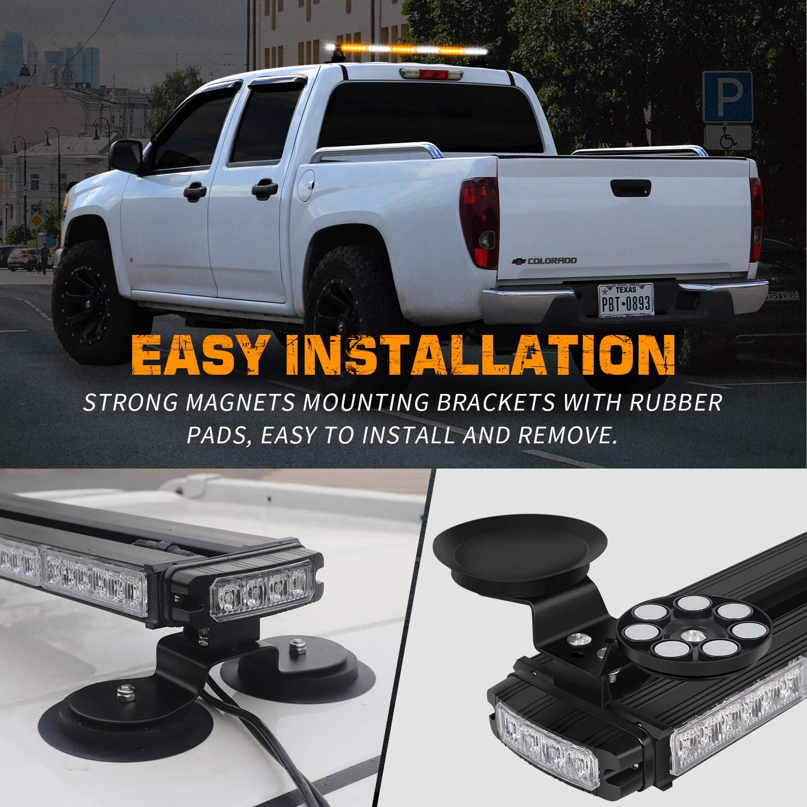 XRIDONSEN 28.4" LED Strobe Light Bar - Amber/White, Dual Side Traffic Advisor, Magnetic Base for Trucks & Construction Vehicles, Model XR-826