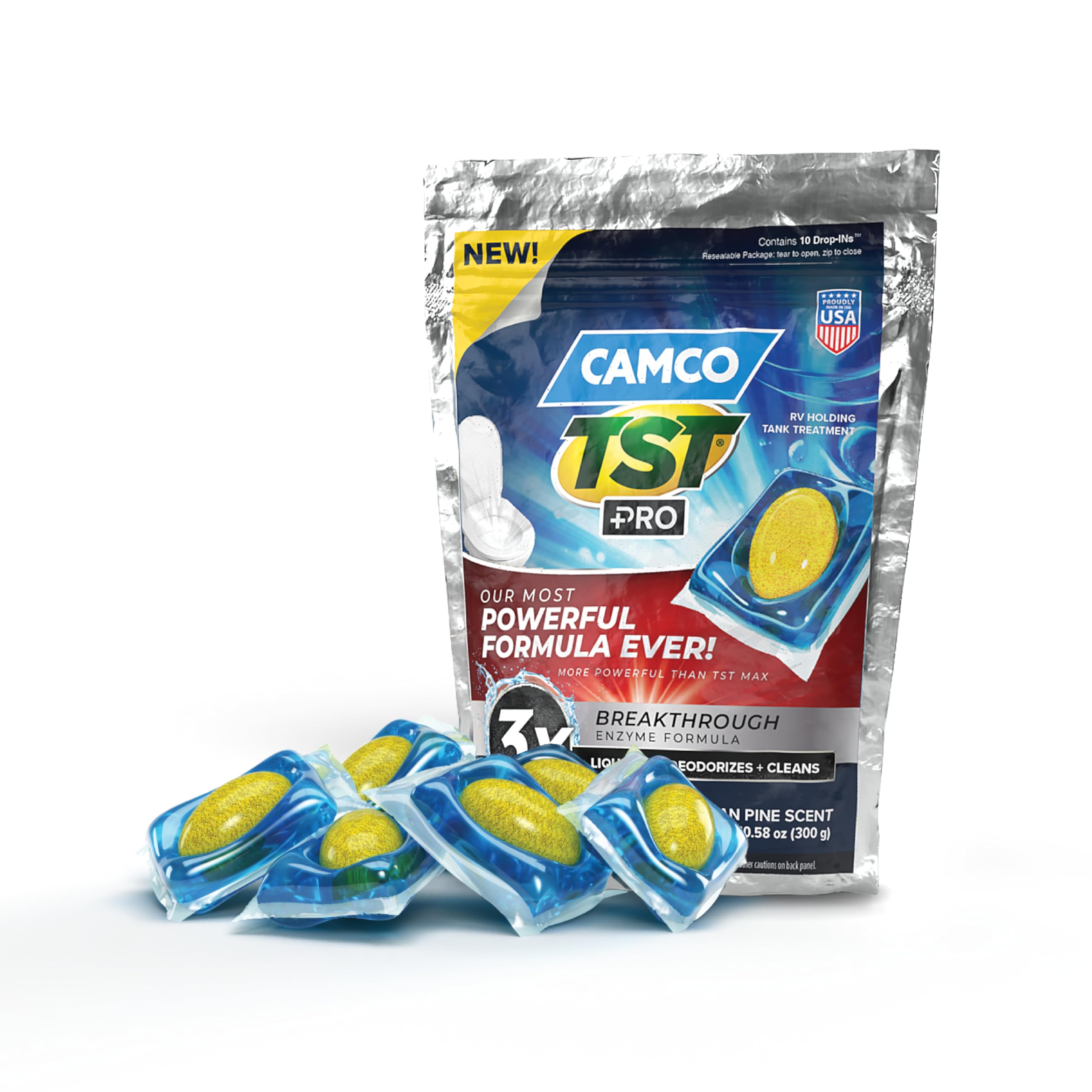 Camco Tst Pro Rv Toilet Treatment Drop-Ins - New & Innovative Bio-Enzymatic Formula For Rapid Rv Sewer Break Down - Rv Black Tan
