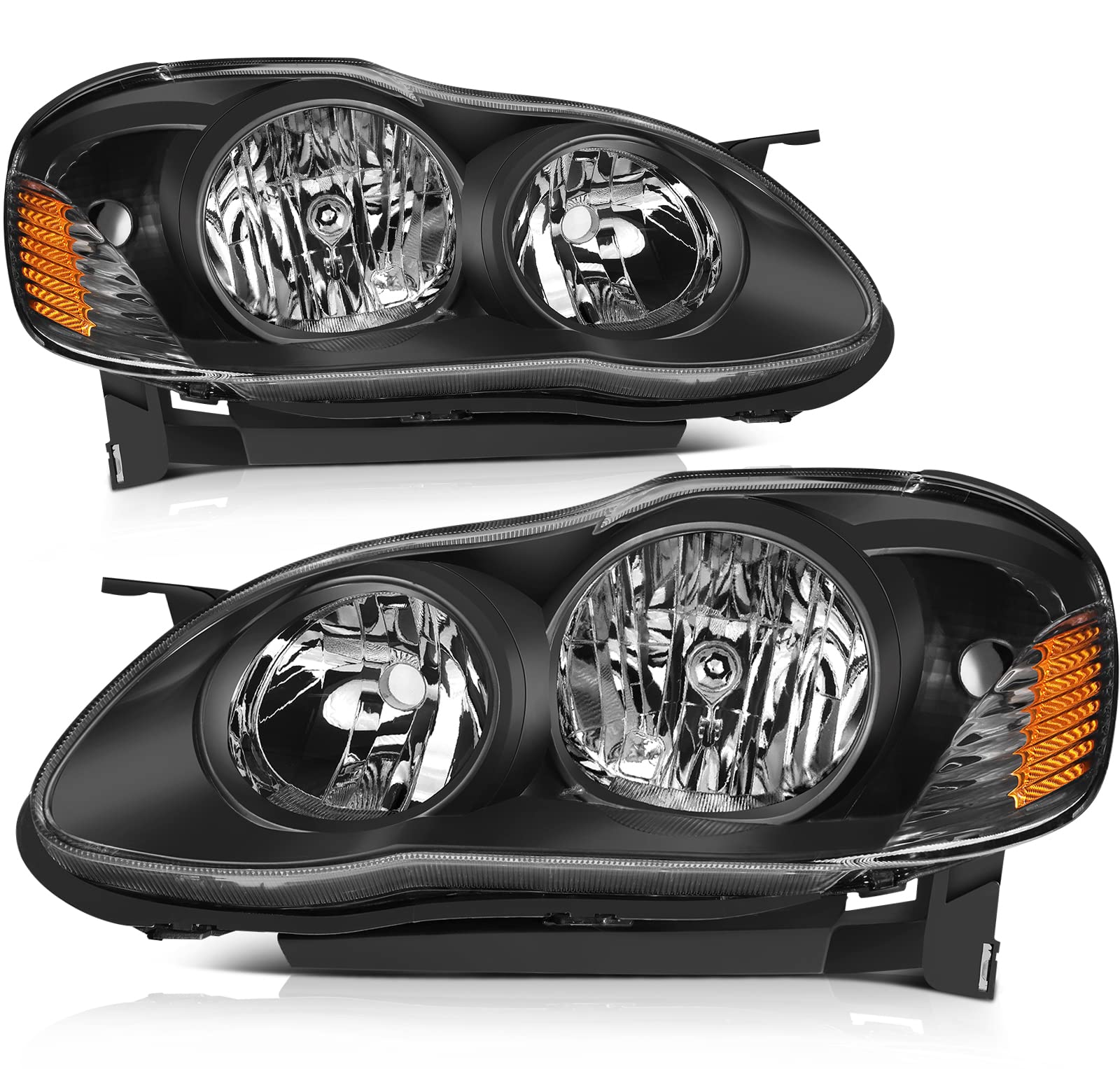 Headlight Assembly Fit For Toyota Corolla 2003-2008 Black Housing Amber Reflector Clear Lens Driver and Passenger Side 811100219