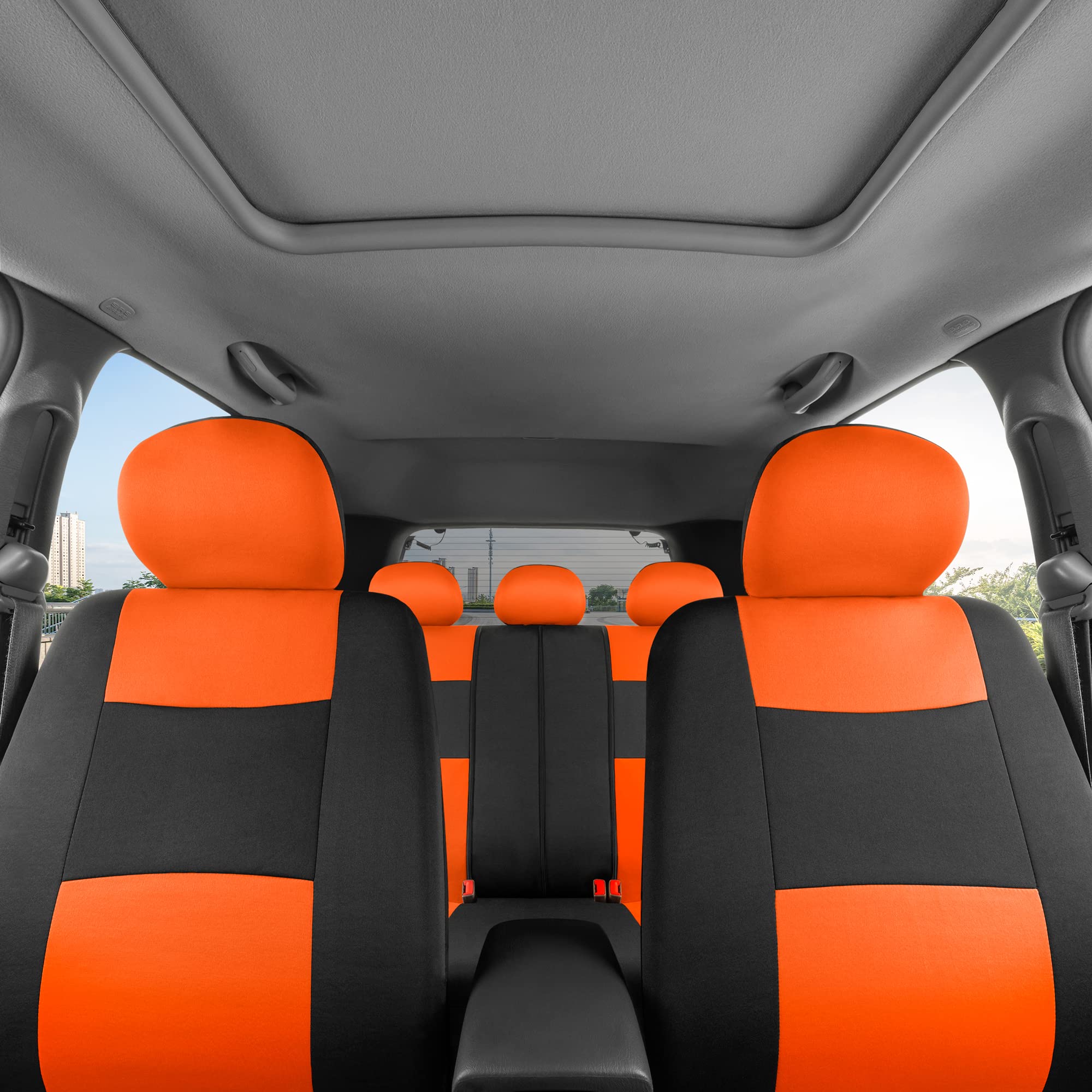 Bdk Polypro Car Seat Covers Full Set In Orange On Black - Front And Rear Split Bench Seat Covers For Cars, Easy To Install Car Seat Cover Set, Car Accessories For Auto Trucks Van Suv