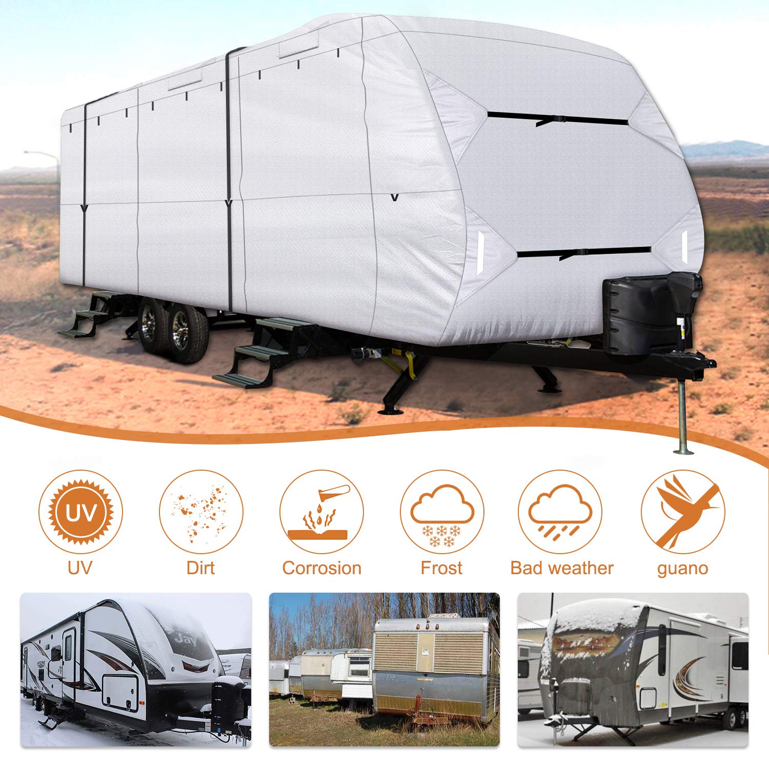 Leader Accessories Upgrade 210D 22'-24' L Travel Trailer Rv Cover With Adhesive Repair Patch, Ripstop Diamond Camper Cover