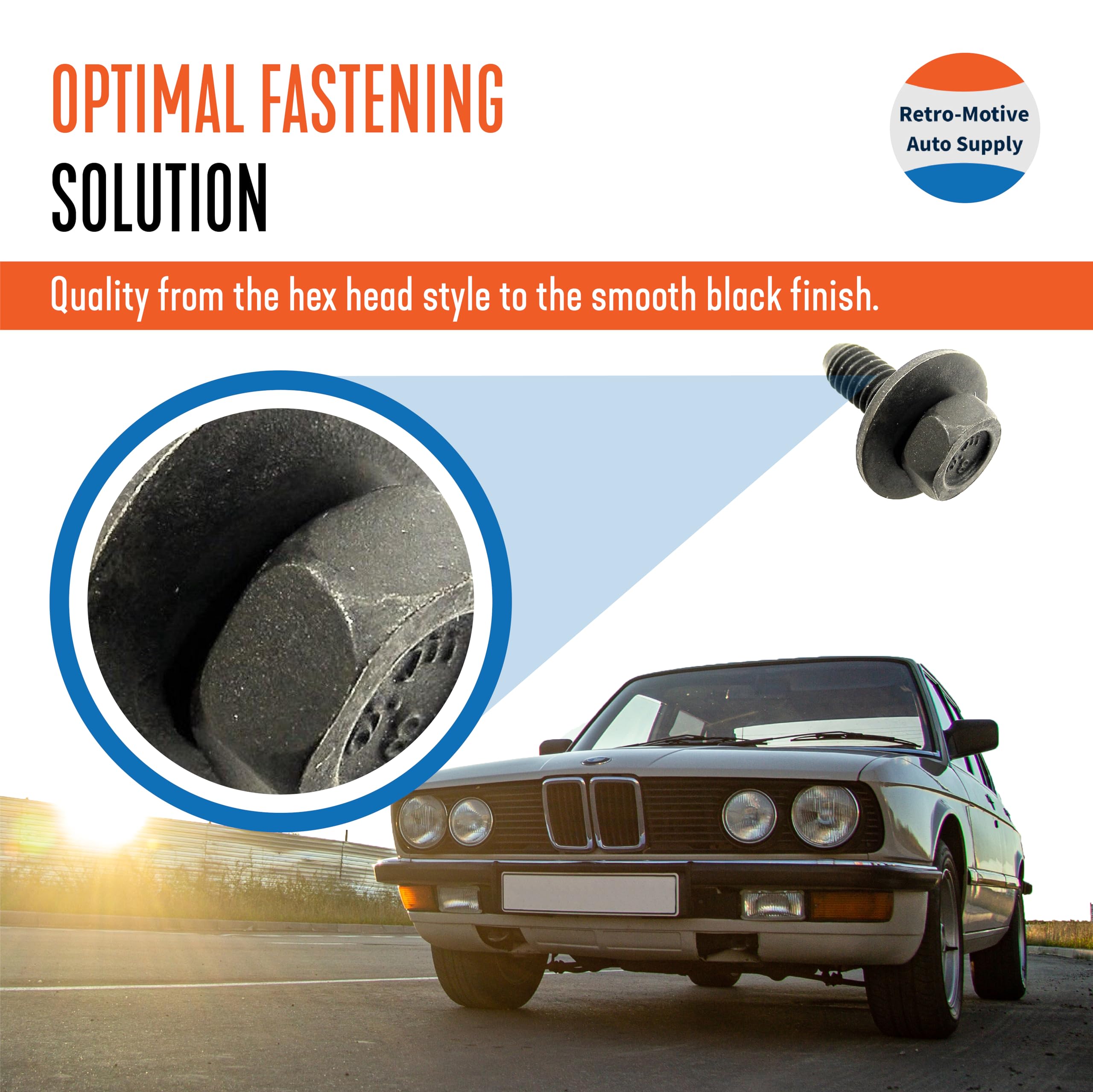 Retro-Motive M6 Body Bolts Black Hexagon Style - Premium Bolts For Fastening - Versatile M6-1.0 X 16Mm Black Body Bolts With 10M
