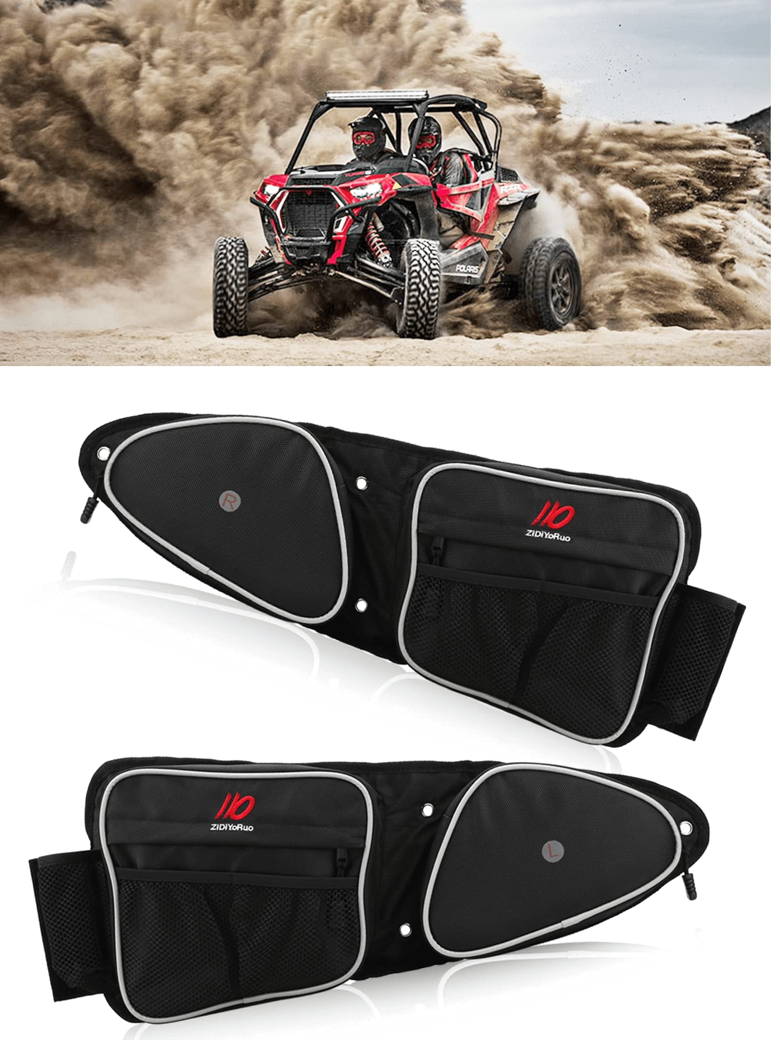 ZIDIYORUO Side Door Bag for RZR, Accessories Door Storage Bag, A pair Front Door Bags, Provide Extra Storage, With Knee Pad and 