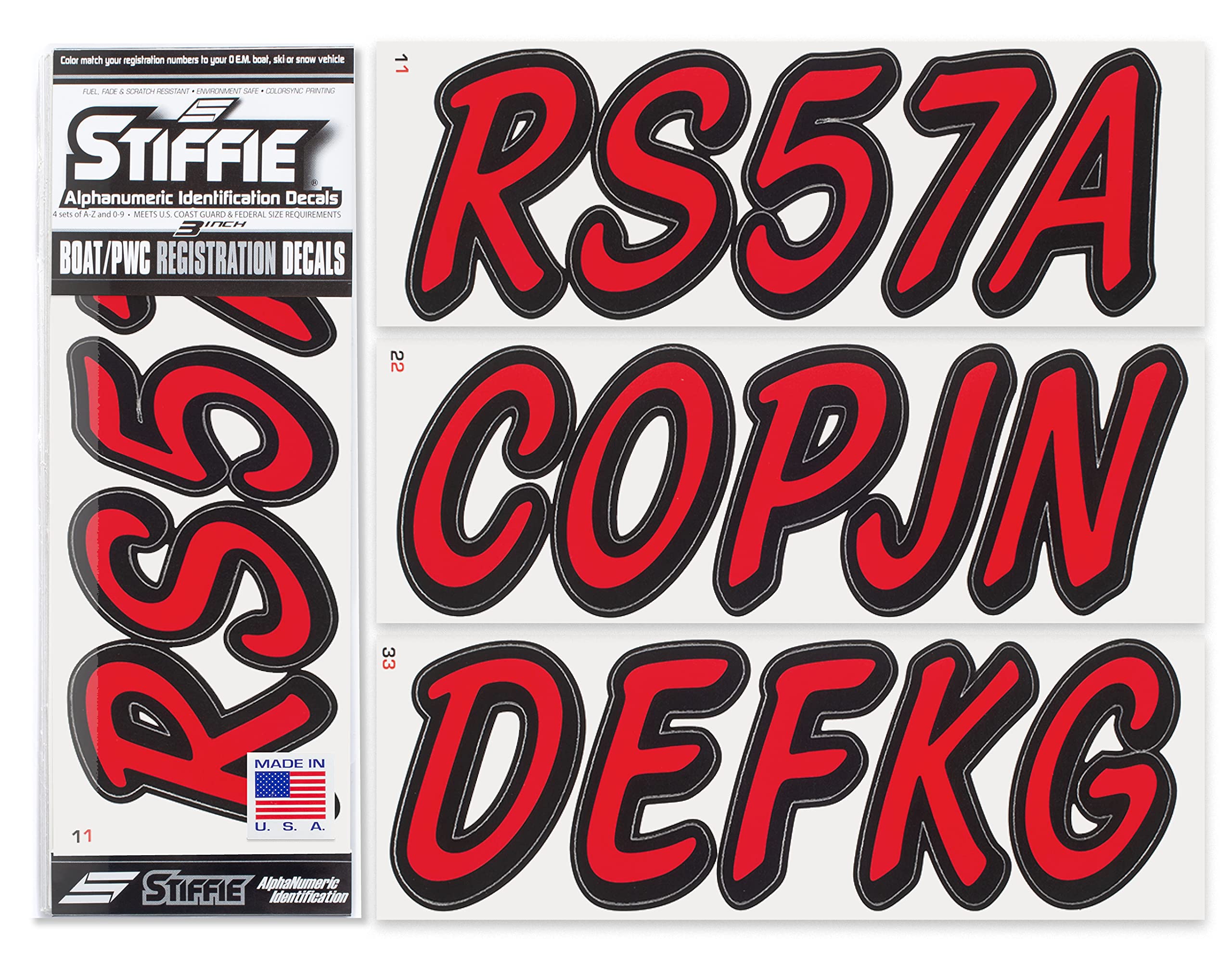 Whipline Solid Red/Black 3 Alpha-Numeric Registration Identification Numbers Stickers Decals For Boats & Personal Watercraft