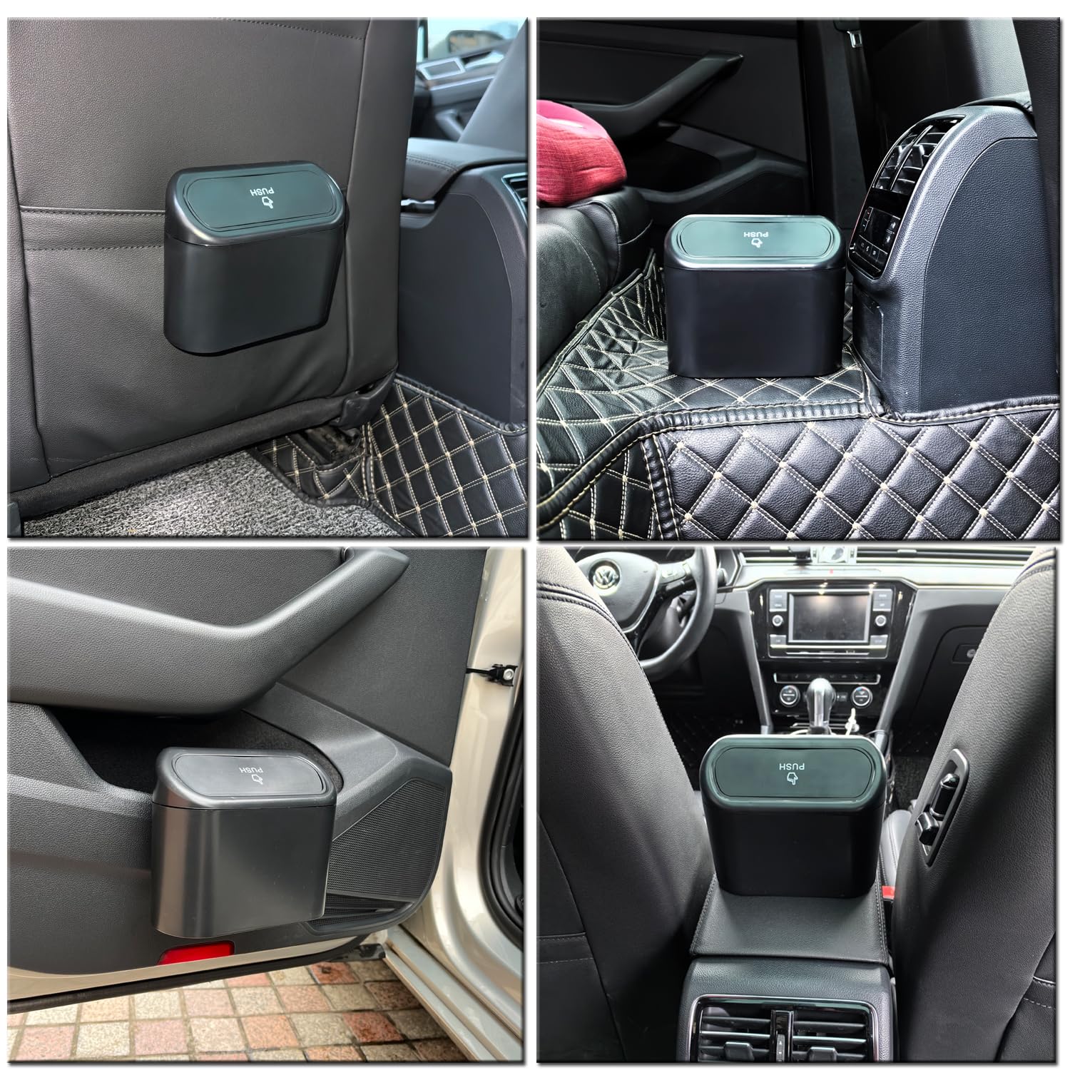 Kitbest (2 Pack Car Trash Can Bin With Lid, 120 Pcs Trash Bags And 4 Pcs Car Hooks. Mini Car Garbage Can, Dustbin Can Organizer