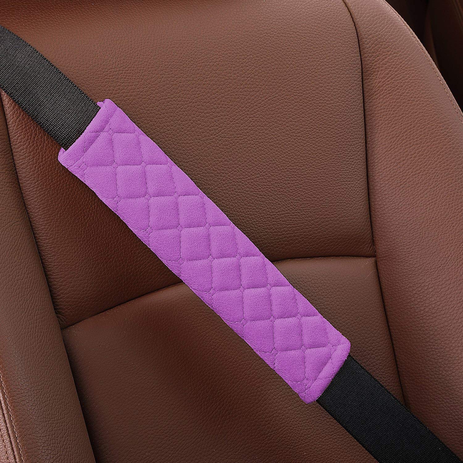 Mikafen 4 Pack Universal Car Seat Belt Pads, Adult Seat Belt Shoulder Strap Covers Harness Pad For Car/Bag,Soft Comfort Helps Protect You Neck Shoulder From The Seat Belt Rubbing (4Pack-Purple)