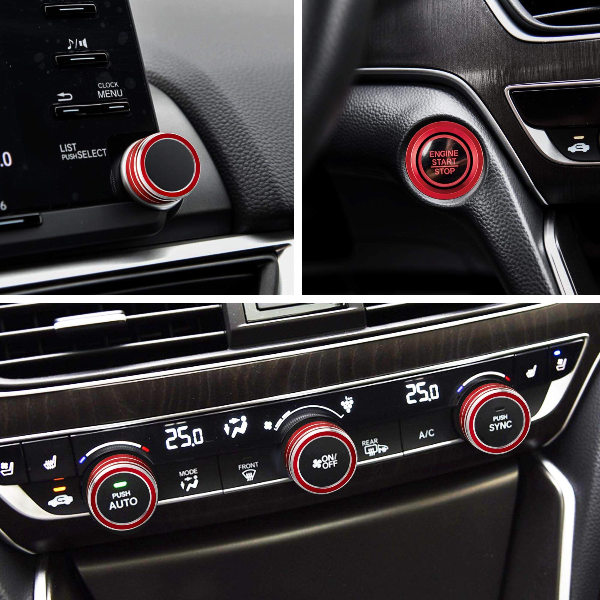 Tomall 6Pcs Aluminum Centre Console Switch Cover Compatible With Honda 10Th Accord Sedan Sport Ex Ex-L Lx 2018-2022 Sound Volume
