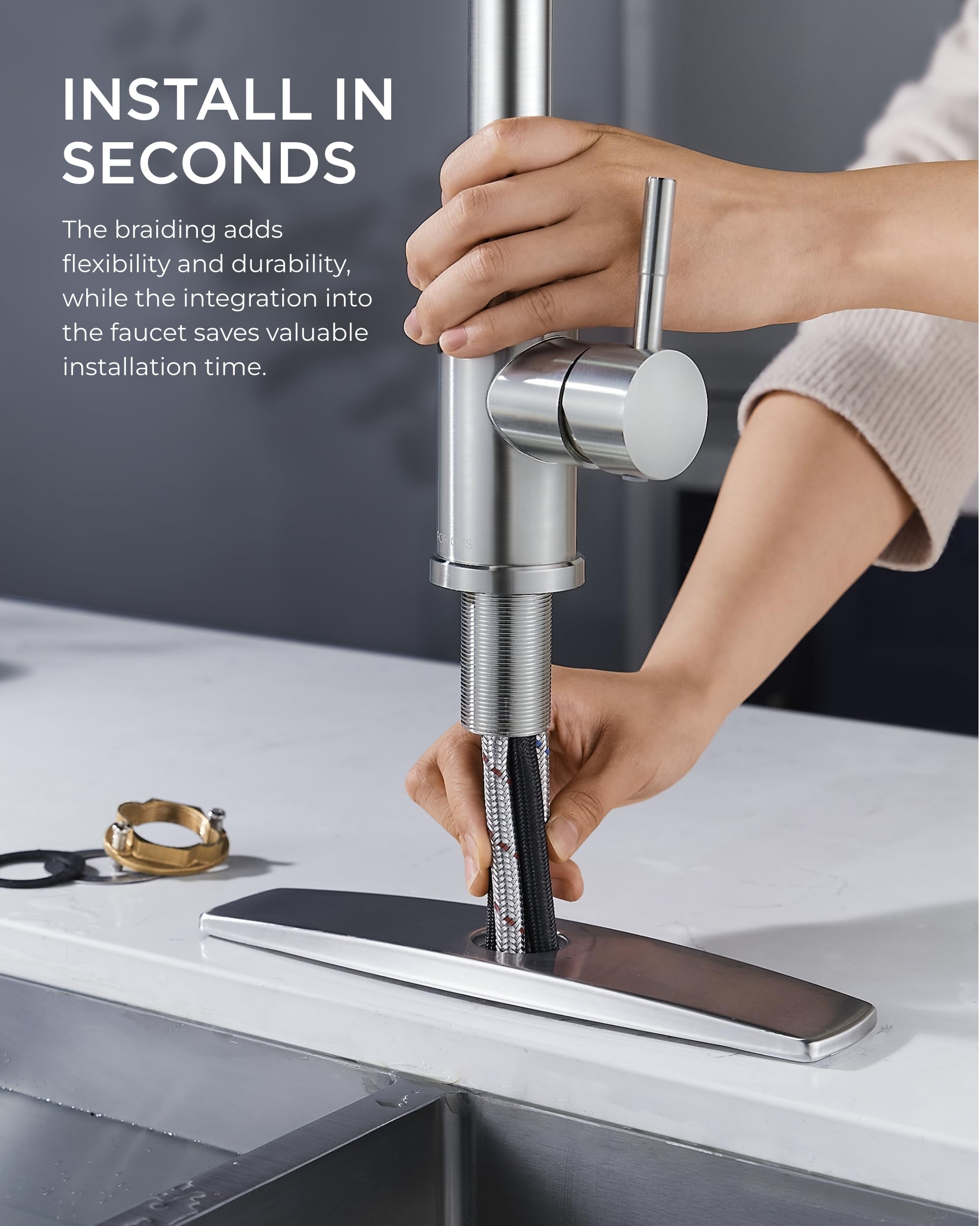 Forious Kitchen Faucets With Pull Down Sprayer, Single Handle Kitchen Sink Faucet With Pull Out Sprayer, Brushed Nickel