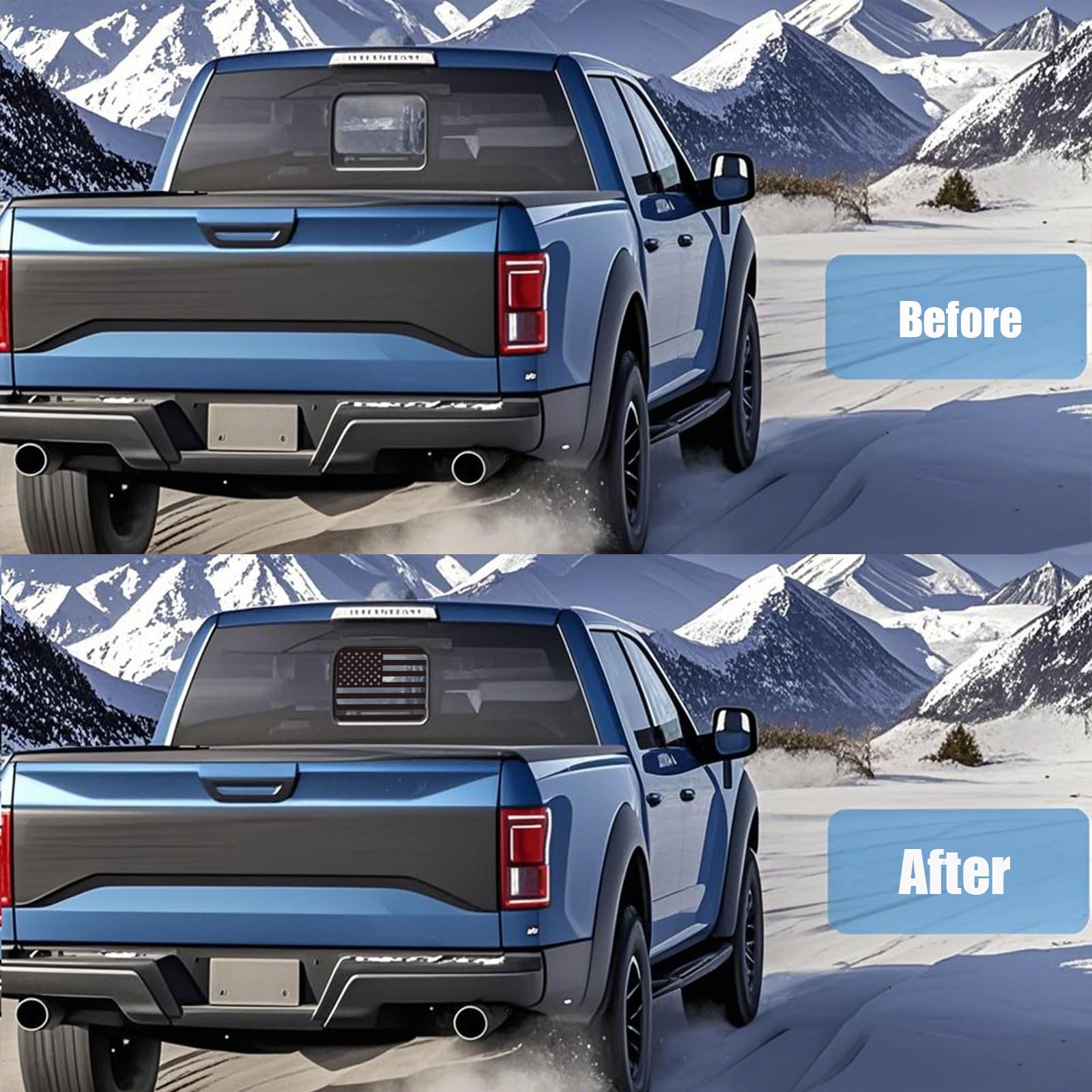 Alicatong Rear Middle Back Sliding Window Decal for Ford F150 F250 F350 (2004-2025) - Matte Black Vinyl American Flag Design