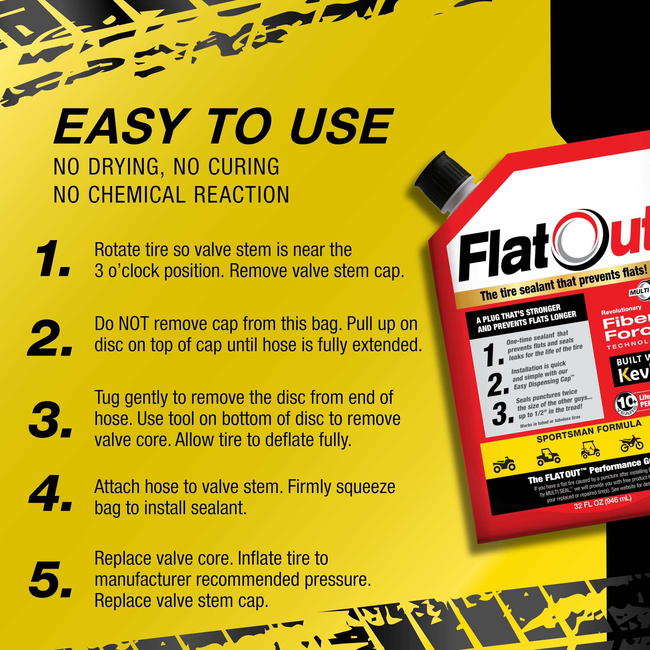 Flat Out Off Road Tire Sealant, Sportsman Formula, Prevents Flat Tires, Fix a Flat Tire, Seals Leaks, Contains Kevlar, 32 Ounce