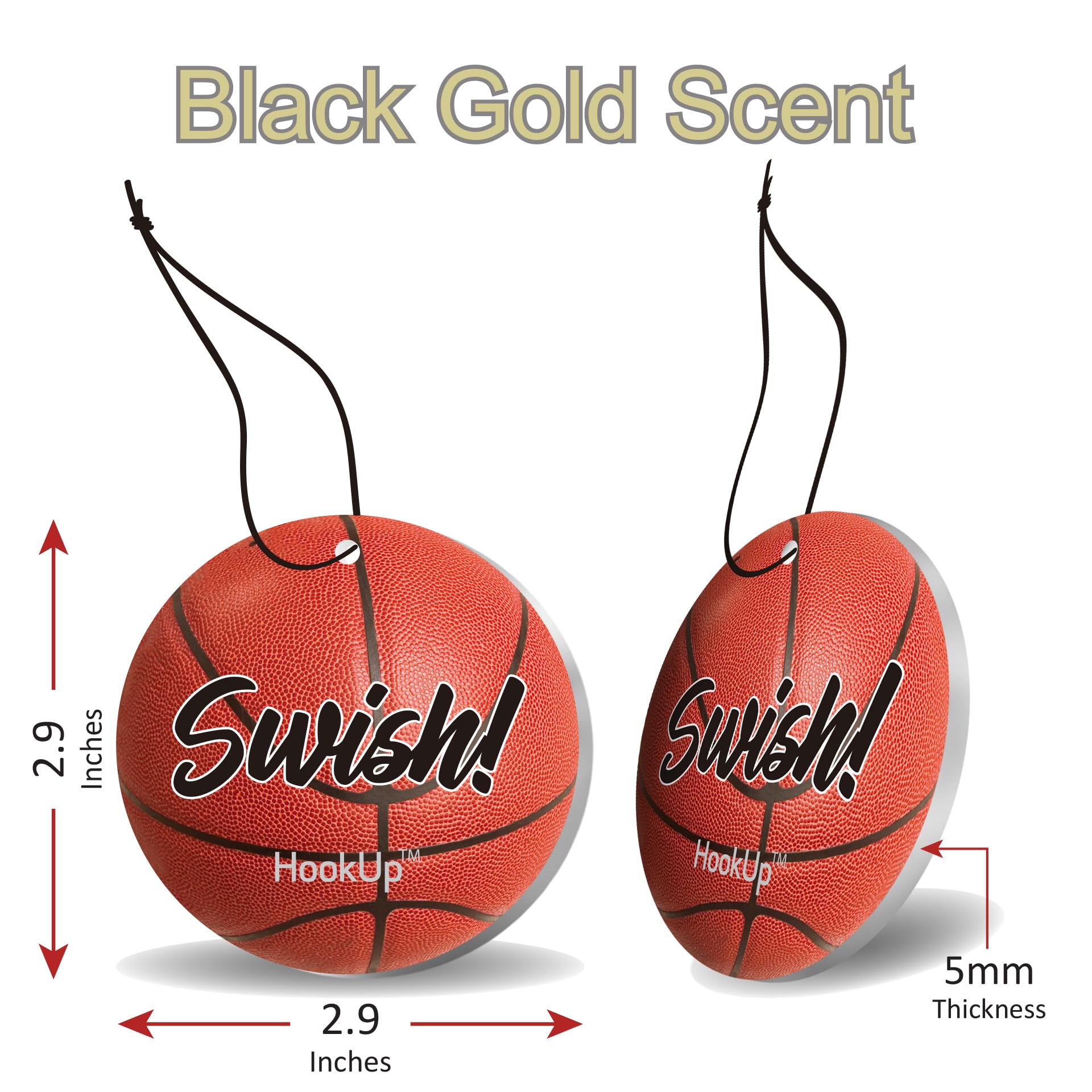 HookUp Basketball Car Air Freshener - 10 Pack, Black Gold Scent - Unique Gift for Players & Fans