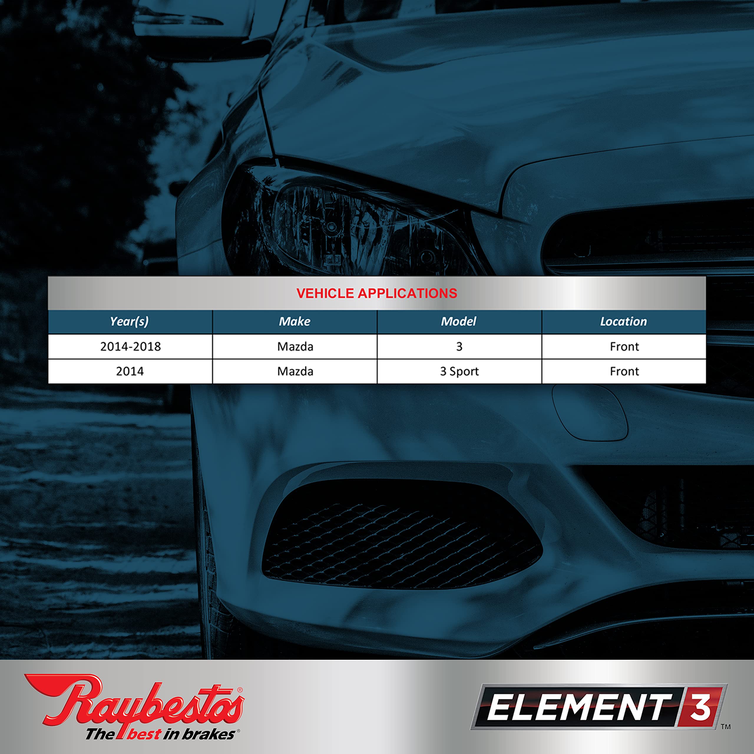Raybestos Element3 Eht Replacement Front Brake Pad Set For Select 2014-2018 Mazda 3 And 2014 Mazda 3 Sport Model Years (Eht1759H