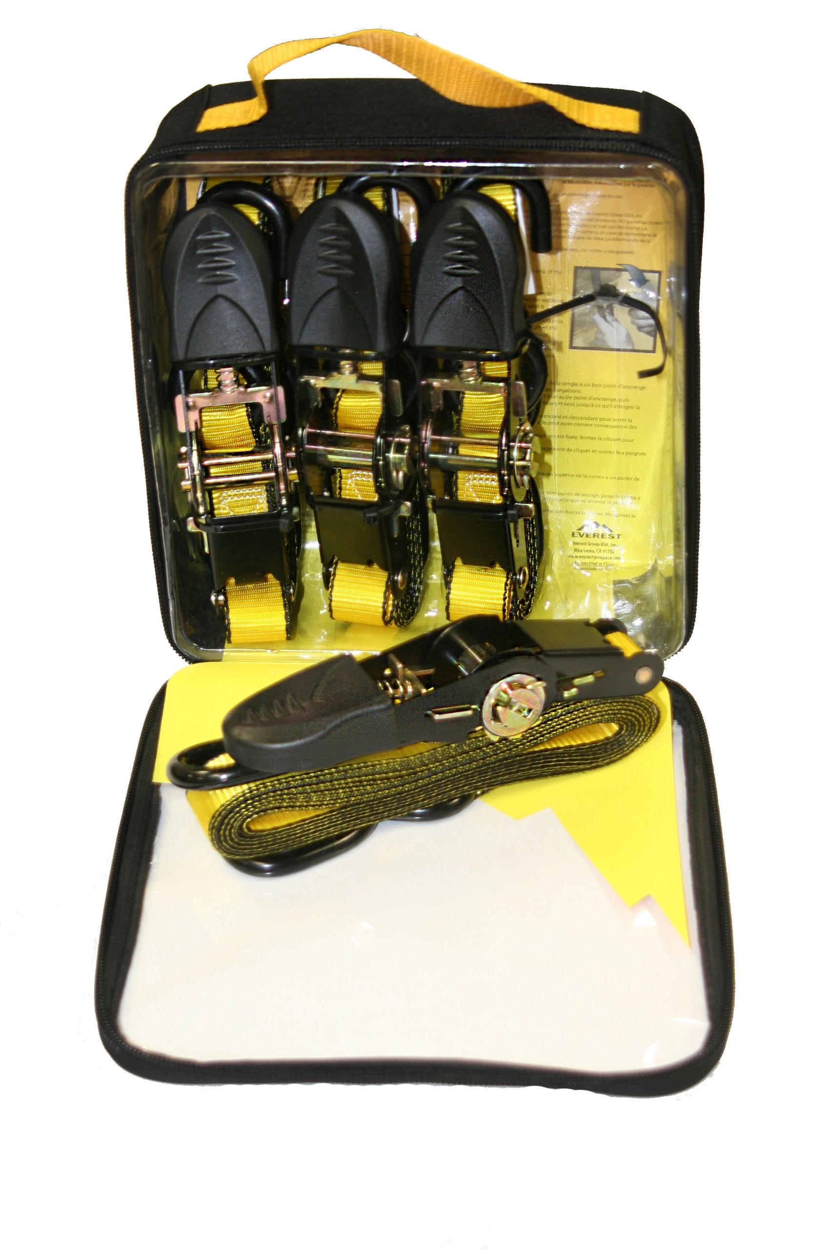 Everest Premium Ratchet Tie Down - 4 Pk - 1 In - 10 Ft - 300 Lbs Working Load - 900 Lbs Break Strength - Cambuckle Alternative -