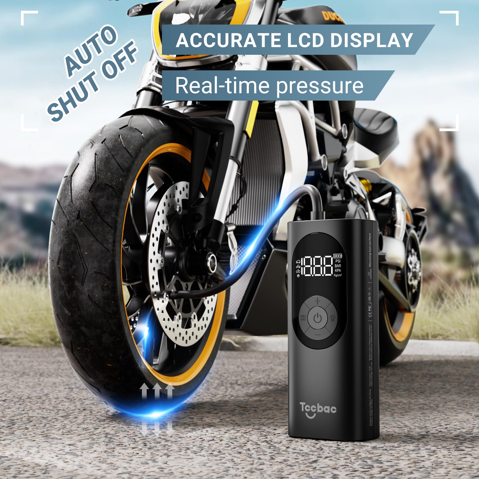 Tccbac Tire Inflator Portable Air Compressor, 150 PSI, 2-Pack with LED Light, Auto Shut-Off for Car and Bike