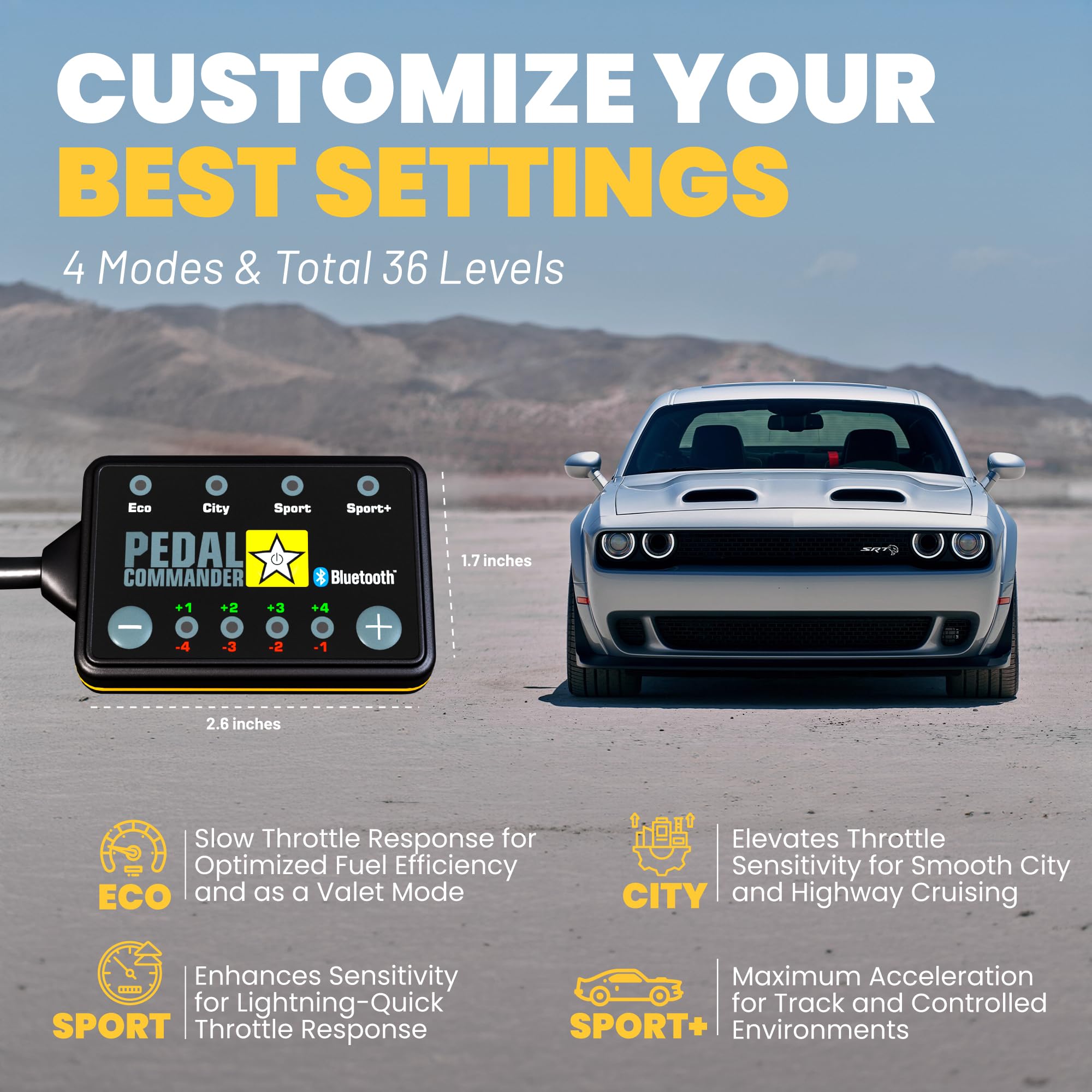 Pedal Commander For Dodge Challenger 2008-2024 Throttle Response Controller - Fits Base, Gt, R/T, Se, Srt 392, Srt8, Demon, Hellcat, Sxt, T/A, Challenger Accessories Performance Tuner