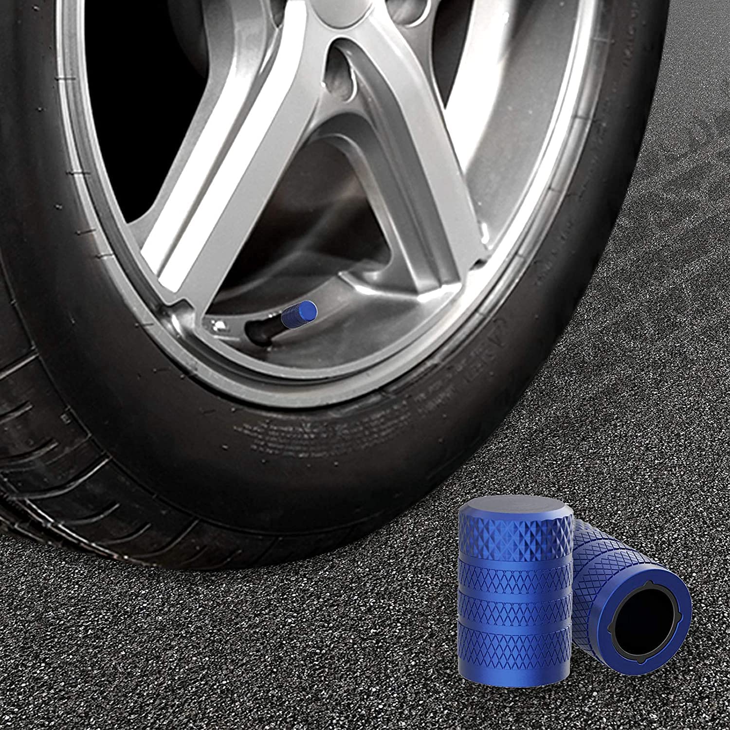 Ckauto Tire Valve Stem Caps, Blue, 10 Pcs/Pack, Anodized Aluminum Tire Cap Set, Corrosion Resistant, Universal Stem Covers For C