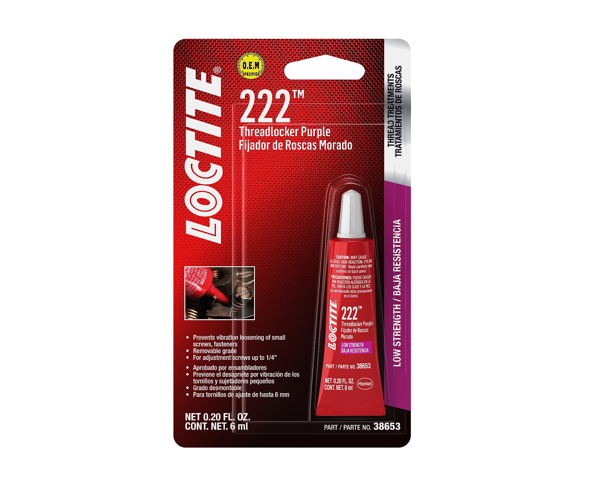Loctite 222 Threadlocker for Automotive: High-Temperature, Low-Strength, Anaerobic, One-Piece Assembly, Non-Corrosive, Locks and