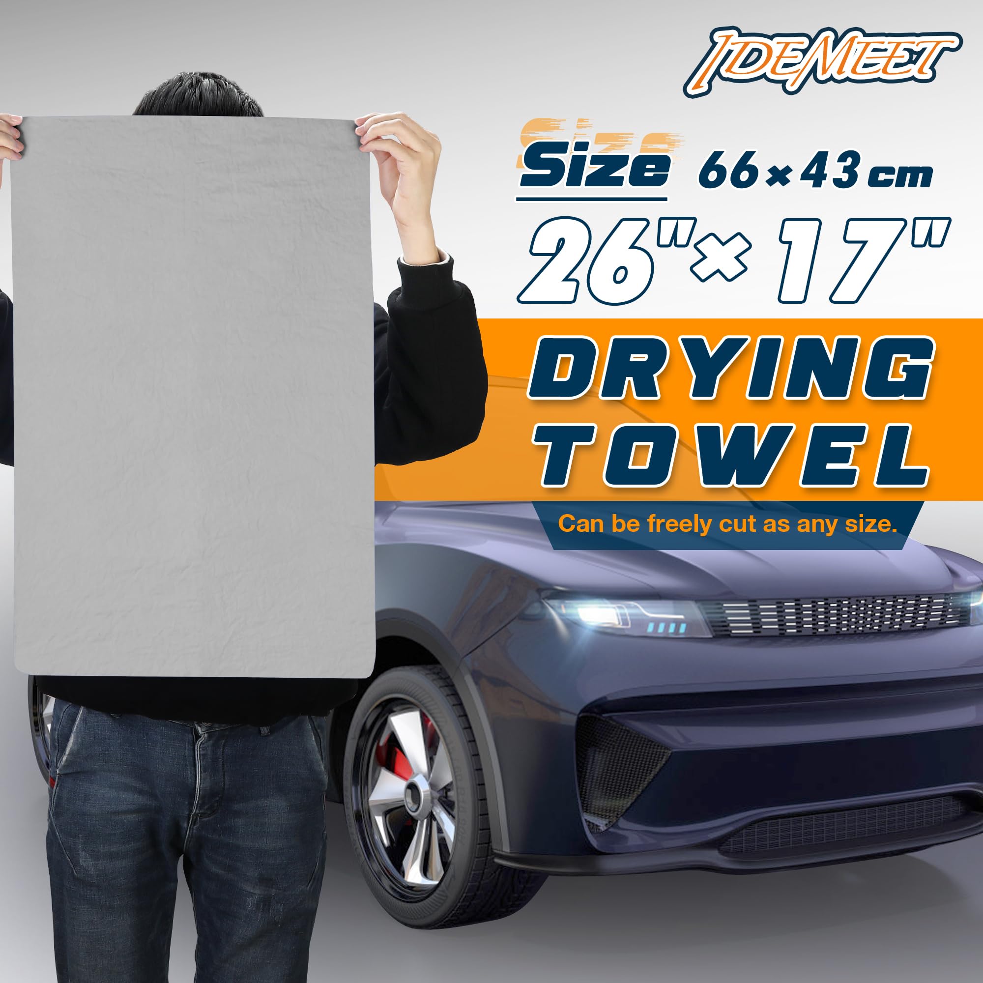 Idemeet Premium Car Drying Towel 2 Pack, Super Soft PVA Shammy Cloth, Gray, Streak-Free for Vehicle and Bathroom Use