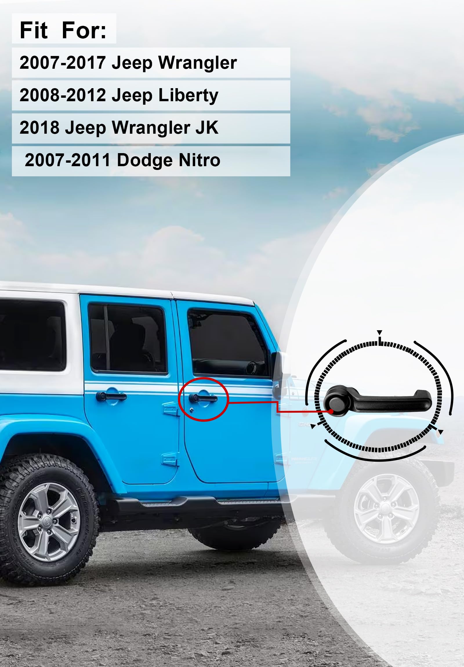 Exterior Door Handle (1PC), Compatible with 2007-2018 Jeep Wrangler JK, Jeep Liberty, Dodge Nitro, Front or Rear Left Driver or